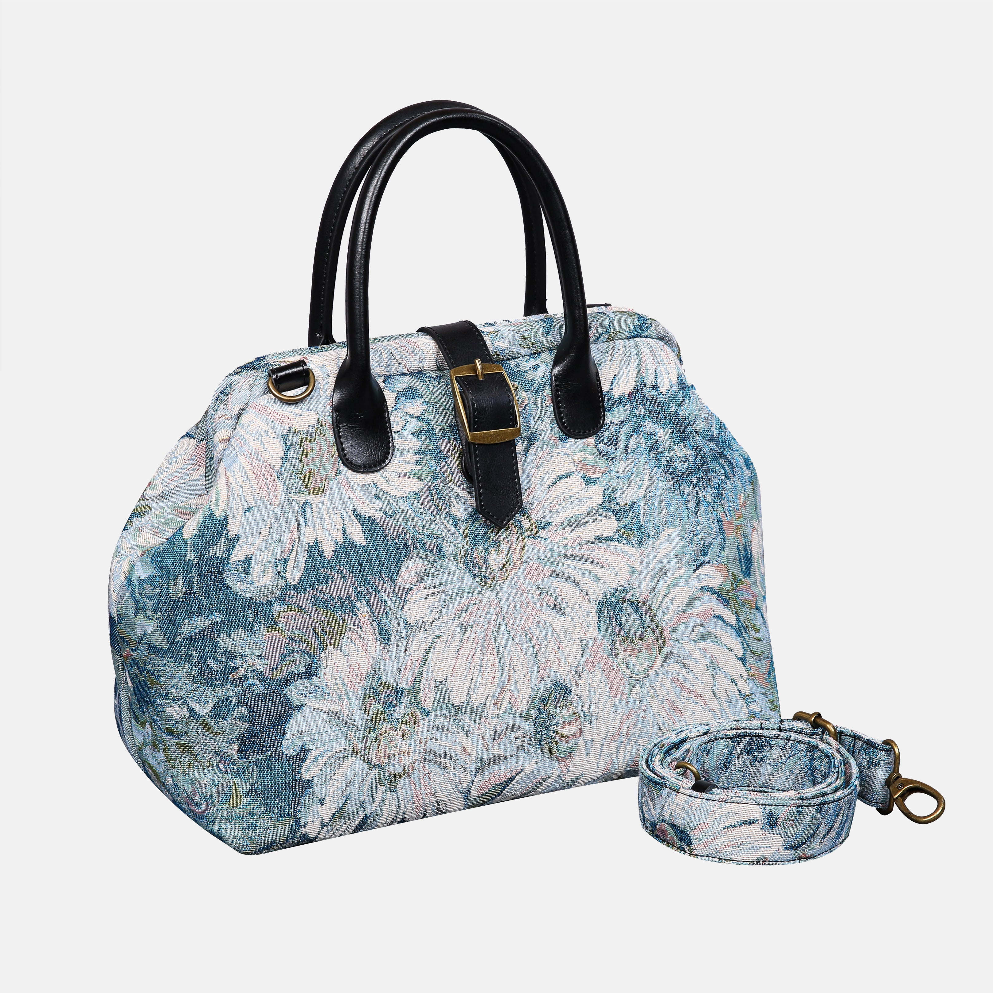 Blooming Daisy Blue Carpet Handbag Purse carpet bag MCW Handmade front side