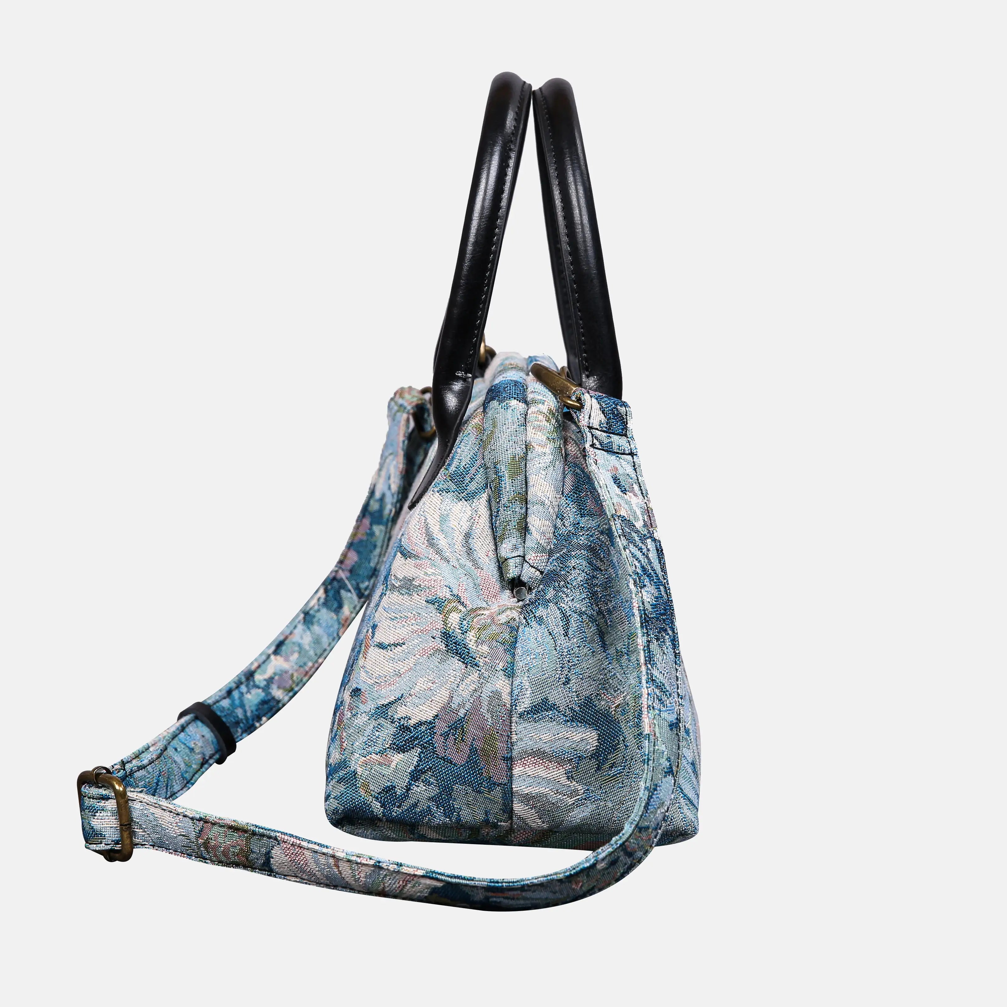 Blooming Daisy Blue Carpet Satchel carpet bag MCW Handmade side