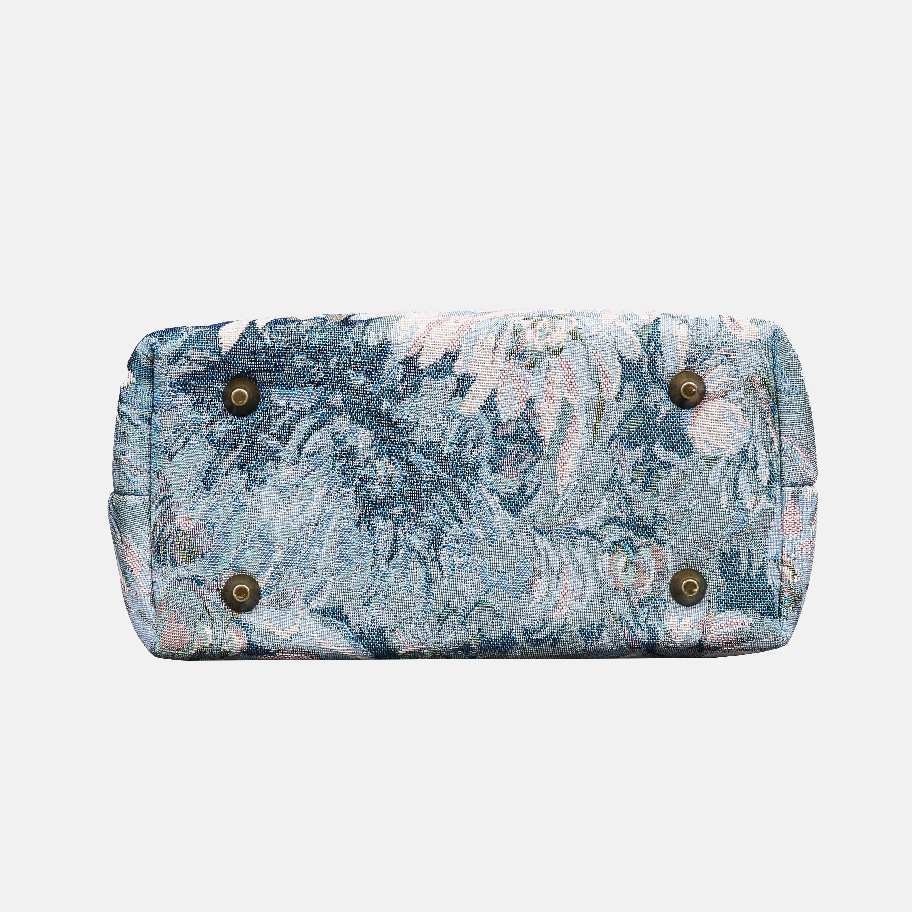Blooming Daisy Blue Tuck Lock Carpet Satchel carpet bag MCW Handmade of America bottom