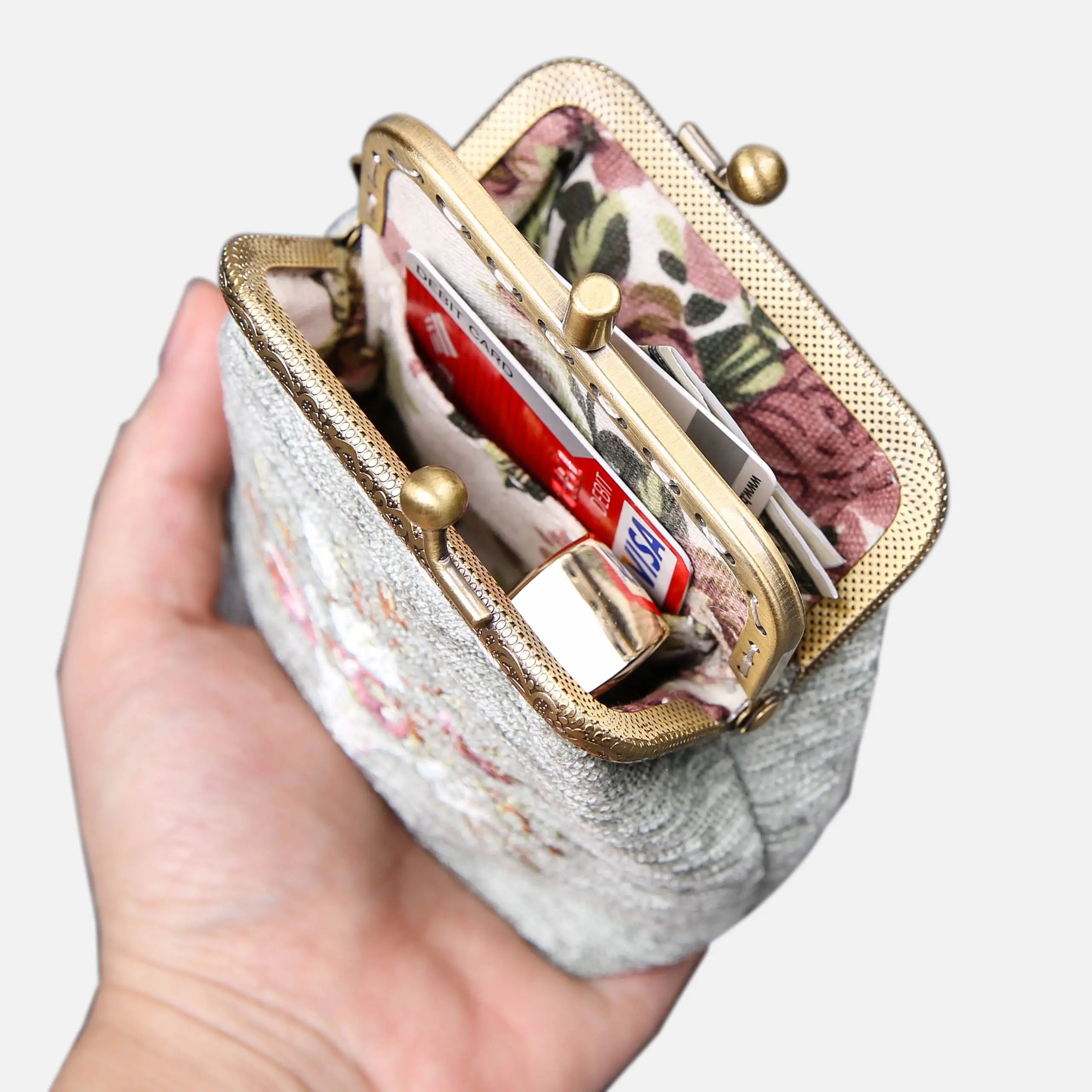 Bouquet Pattern Series Double Kiss Clasp Coin Purse  MCW Handmade-1