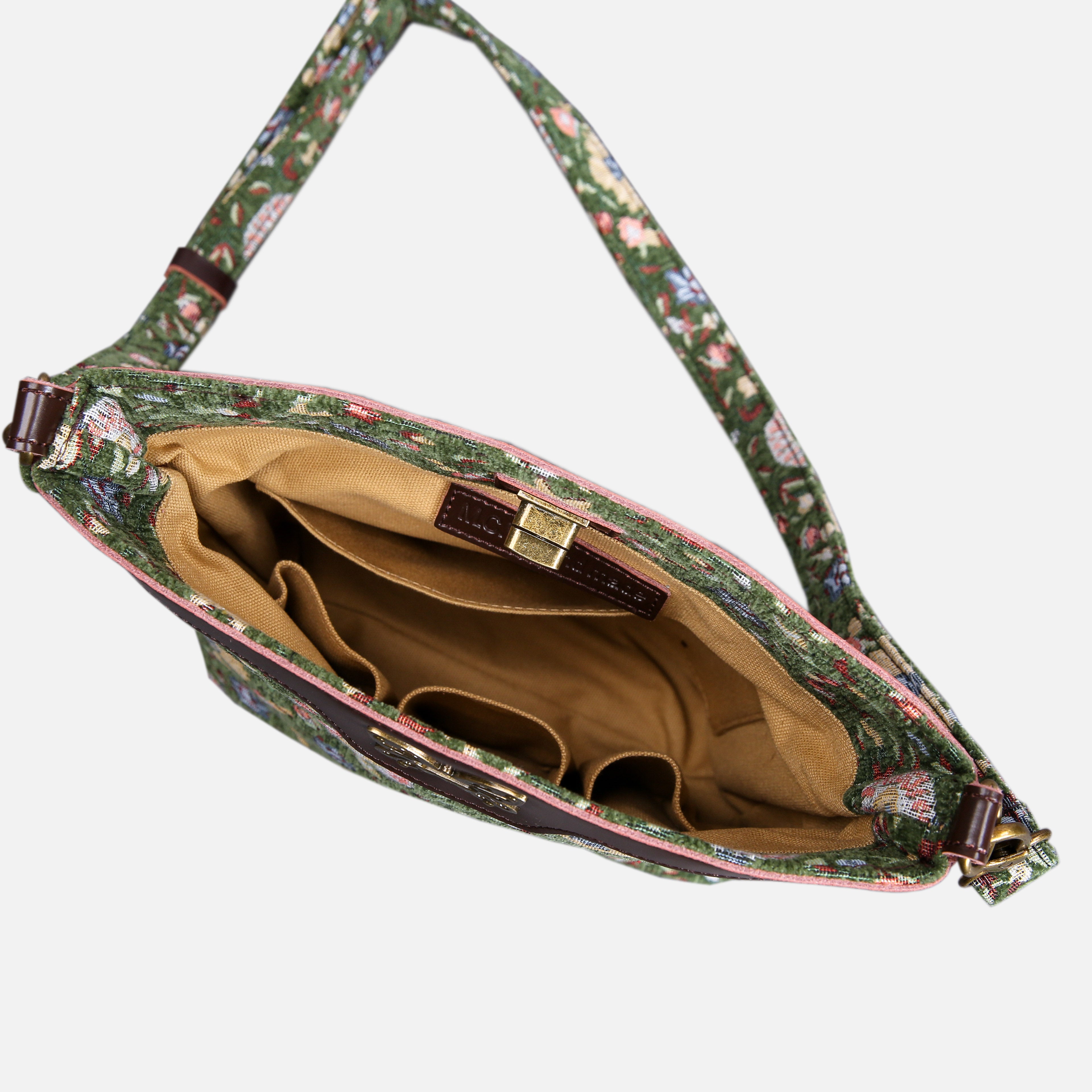 Oriental Arugula Green Carpet Crossbody Bag carpet bag MCW Handmade of America inside