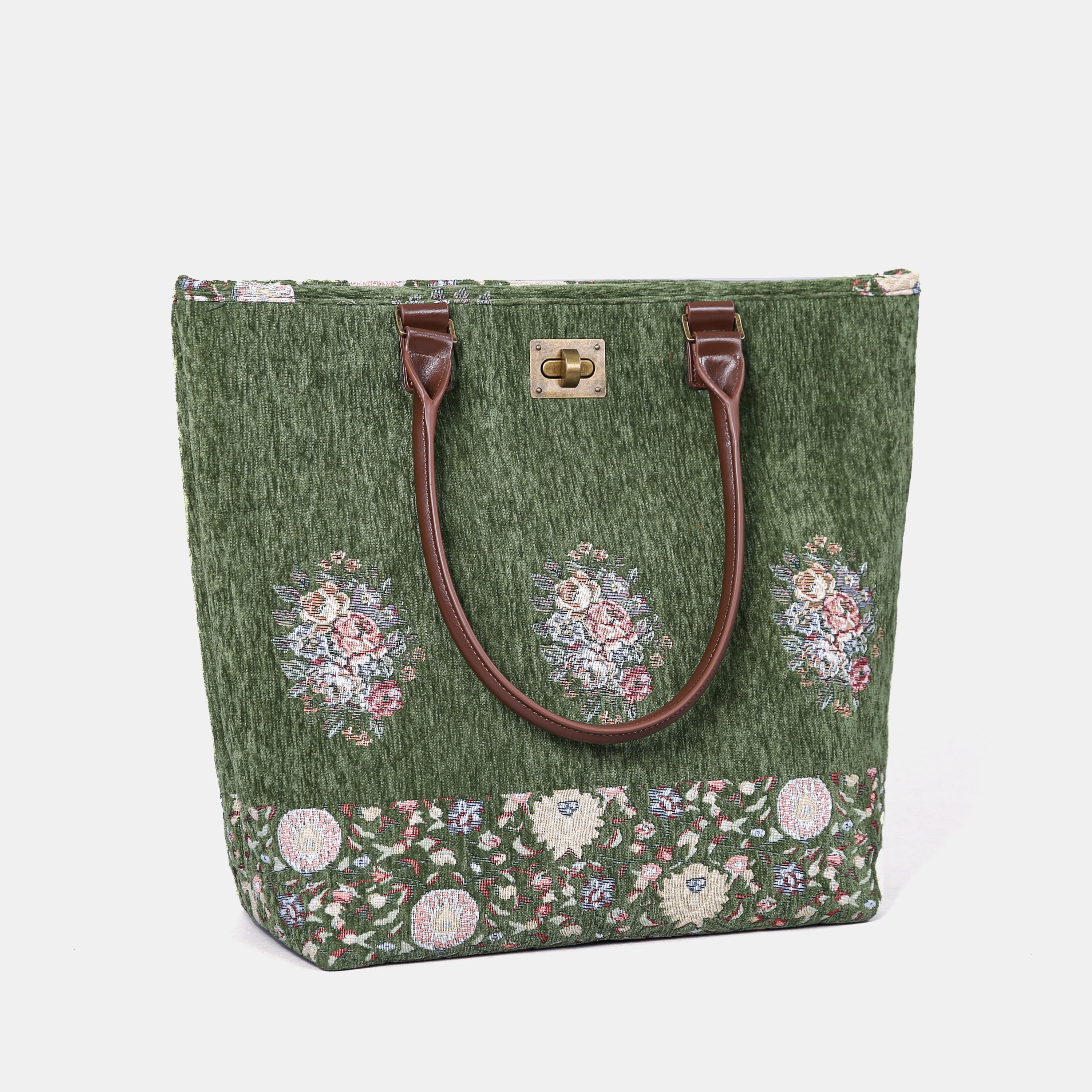 Oriental Arugula Green Carpet Tote Shopper carpet bag of America handle down