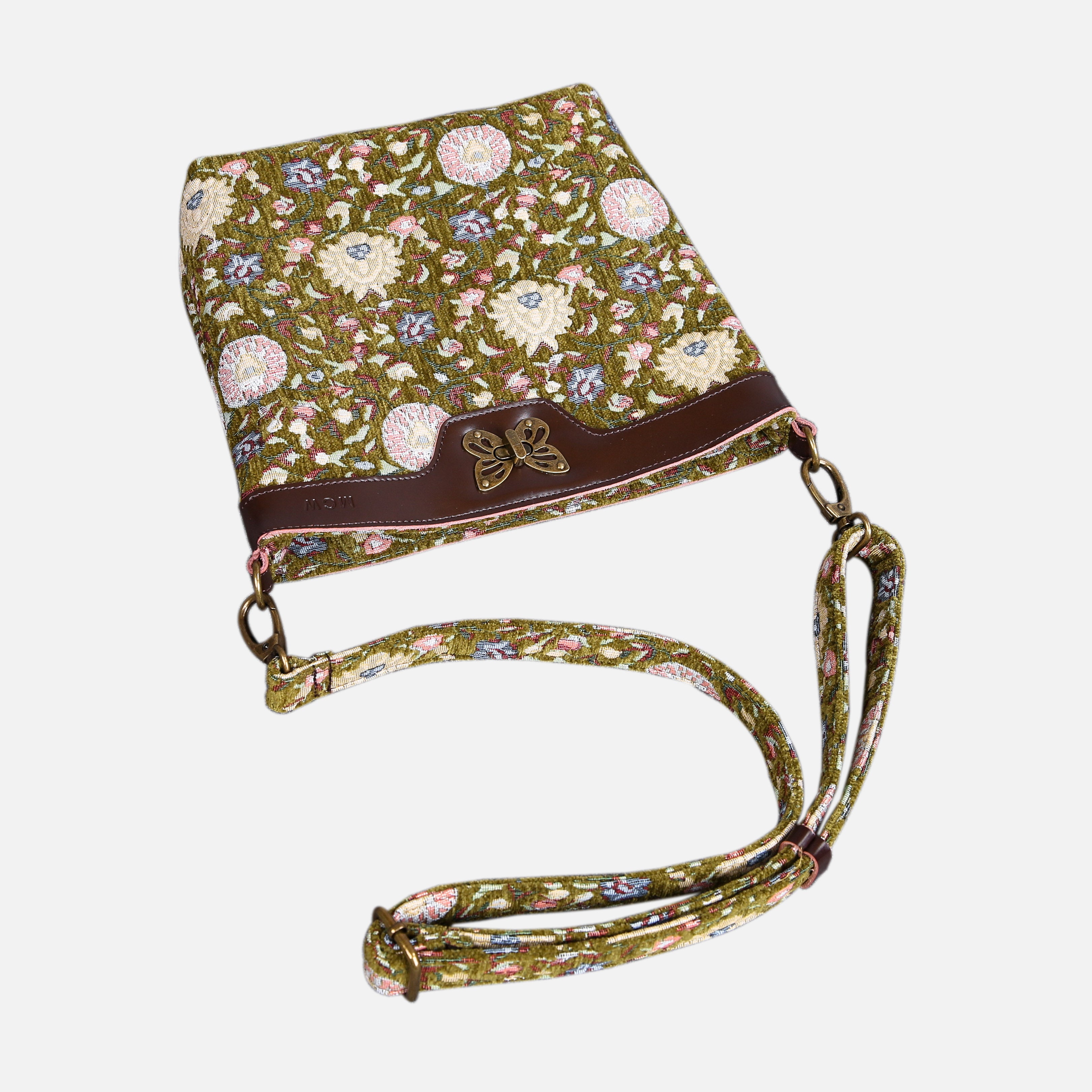 Oriental Avocado Carpet Crossbody Bag carpet bag MCW Handmade of America lay flat