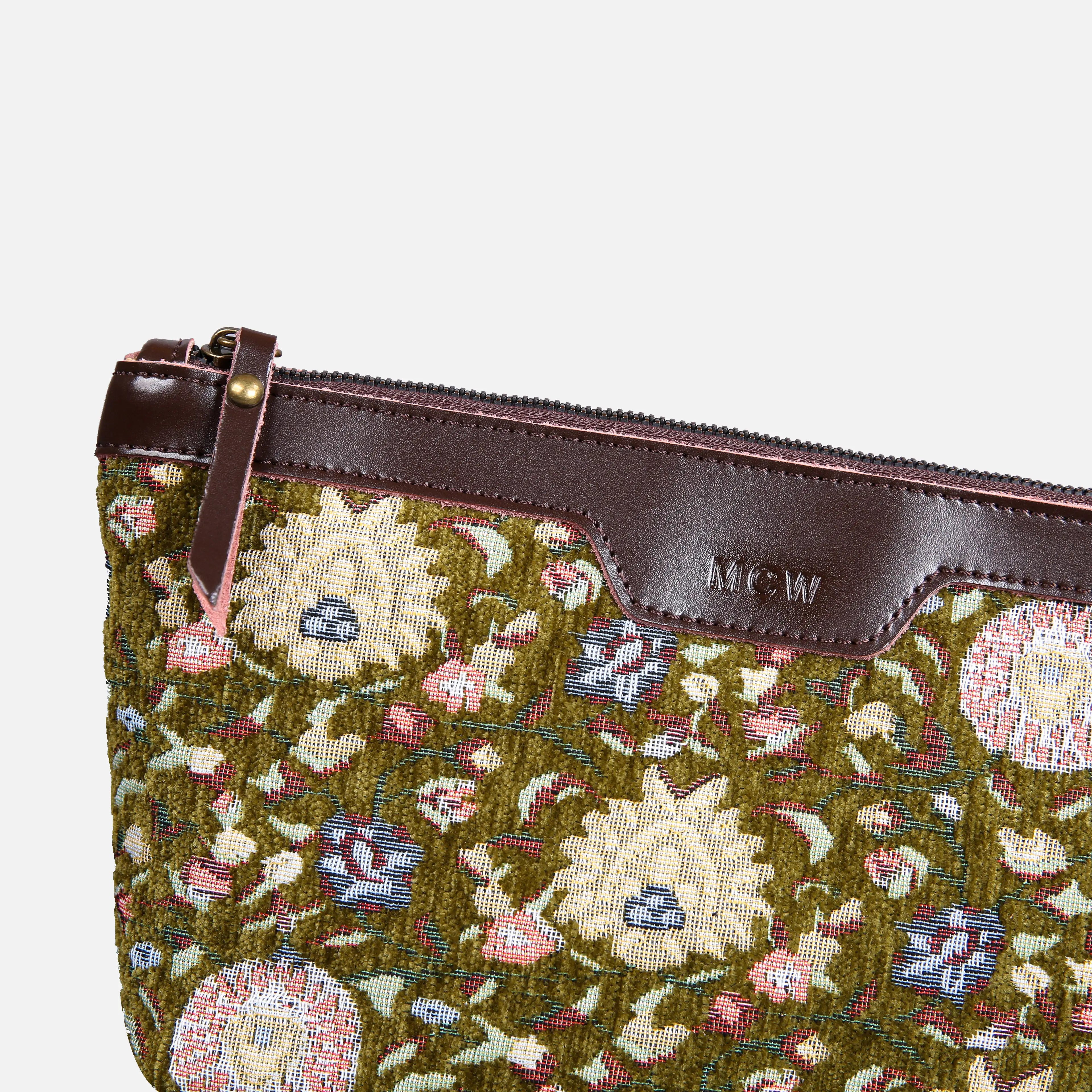 Bouquet Avocado Carpet Makeup Bag Carpetbag of America details