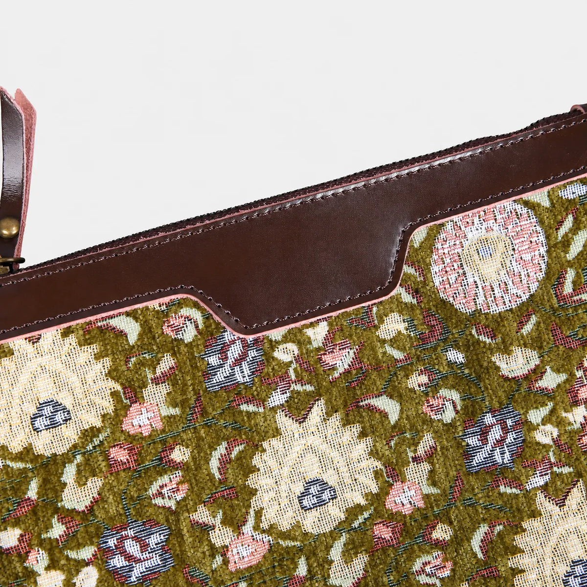 Oriental Avocado Wristlet Clutch carpet bag MCW Handmade leather part