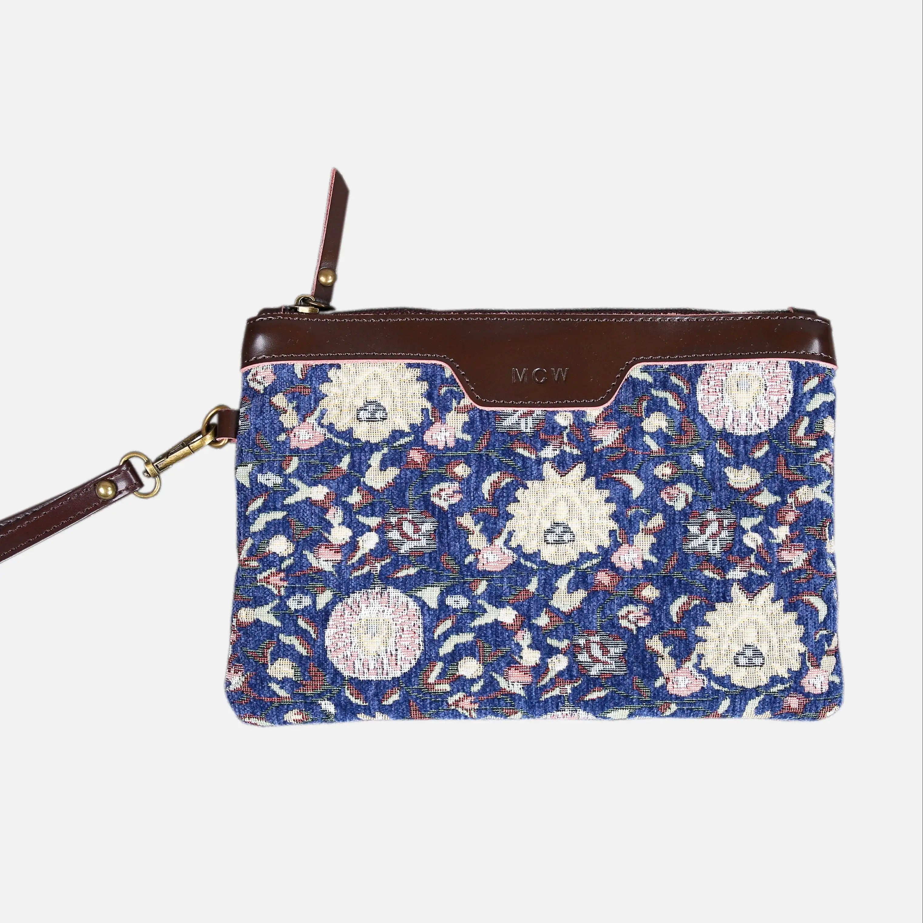 Oriental Blue Wristlet Clutch carpet bag MCW Handmade