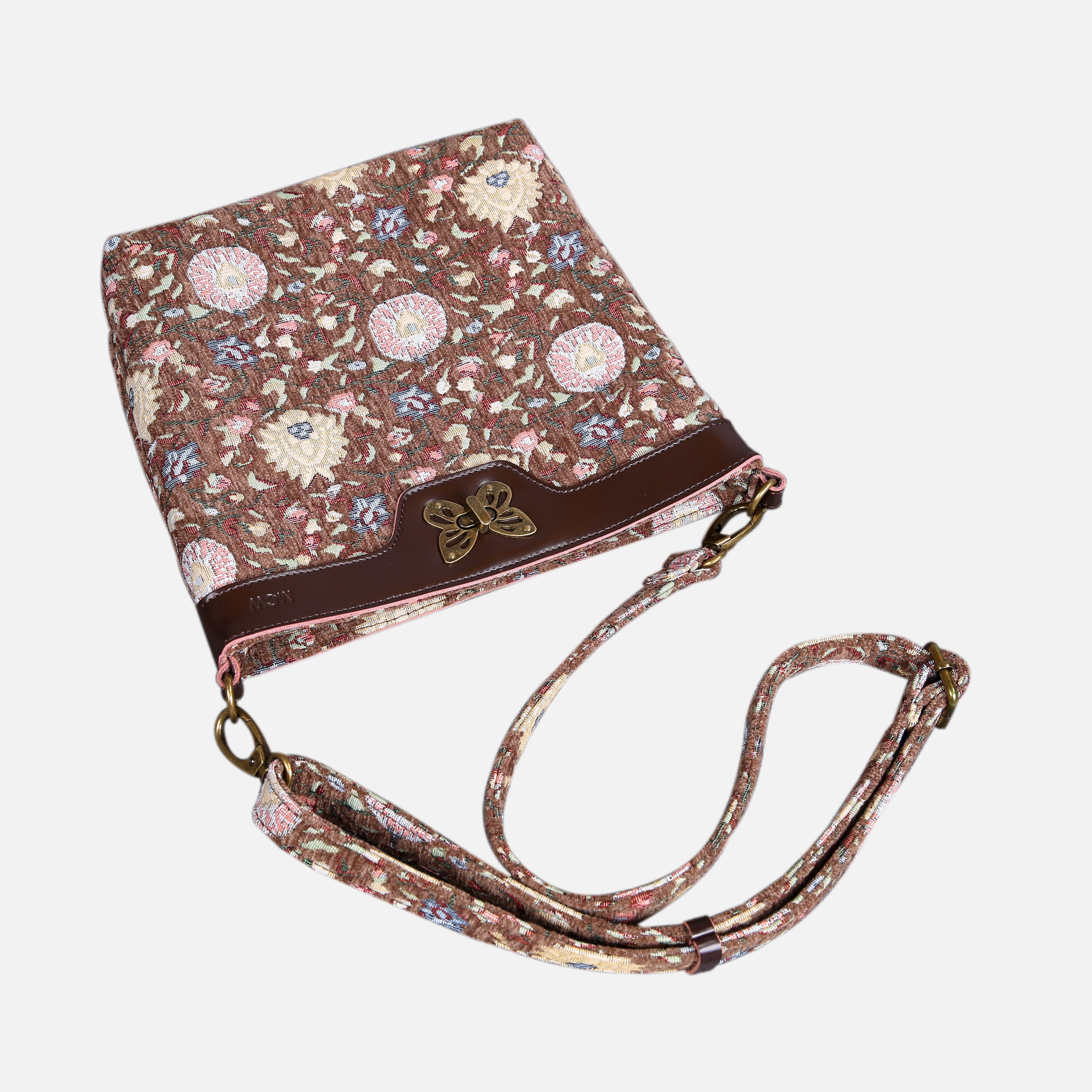 Oriental Brown Carpet Crossbody Bag carpet bag MCW Handmade of America lay flat