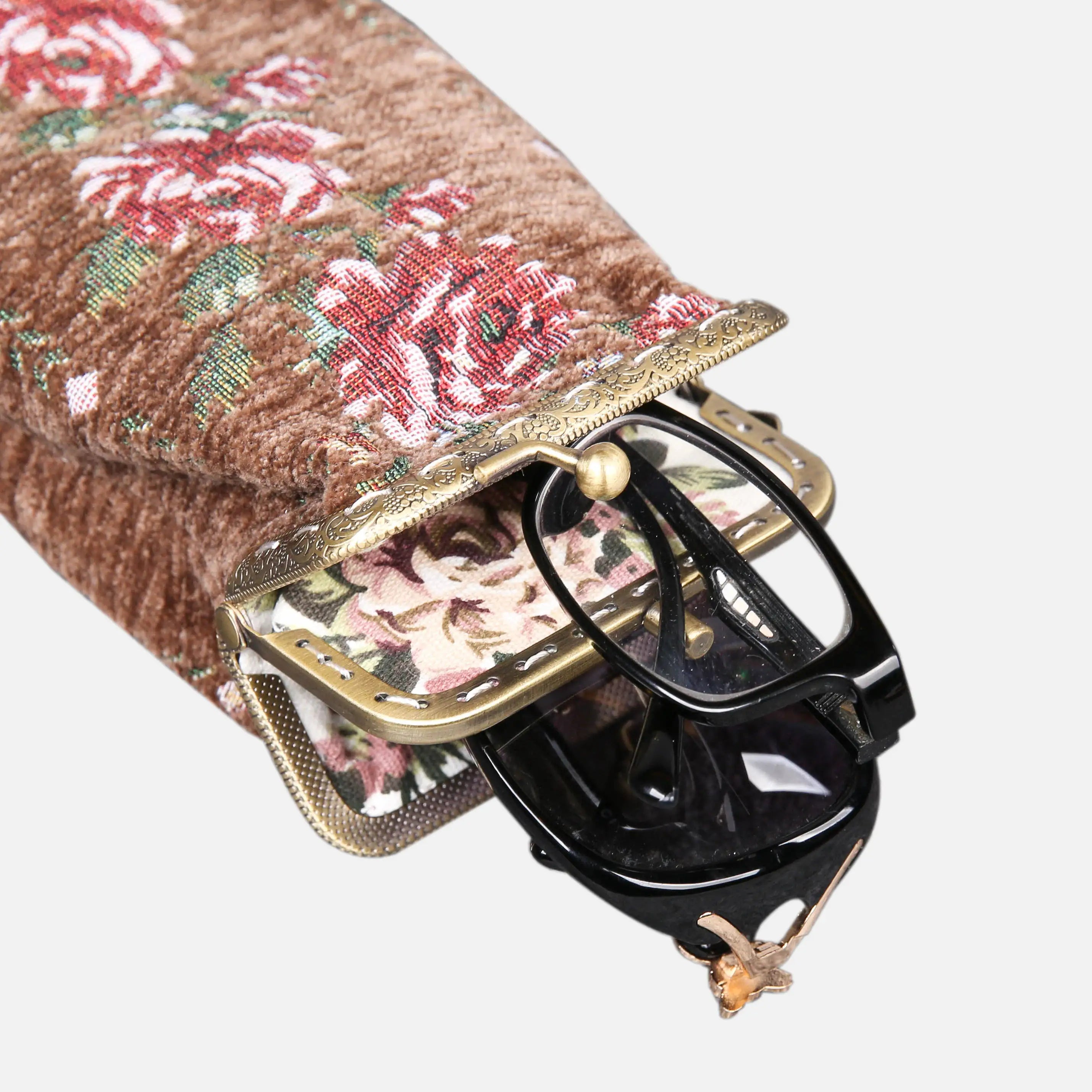 Rose Series Coffee Carpet Eyeglasses Case of America with glasses-3