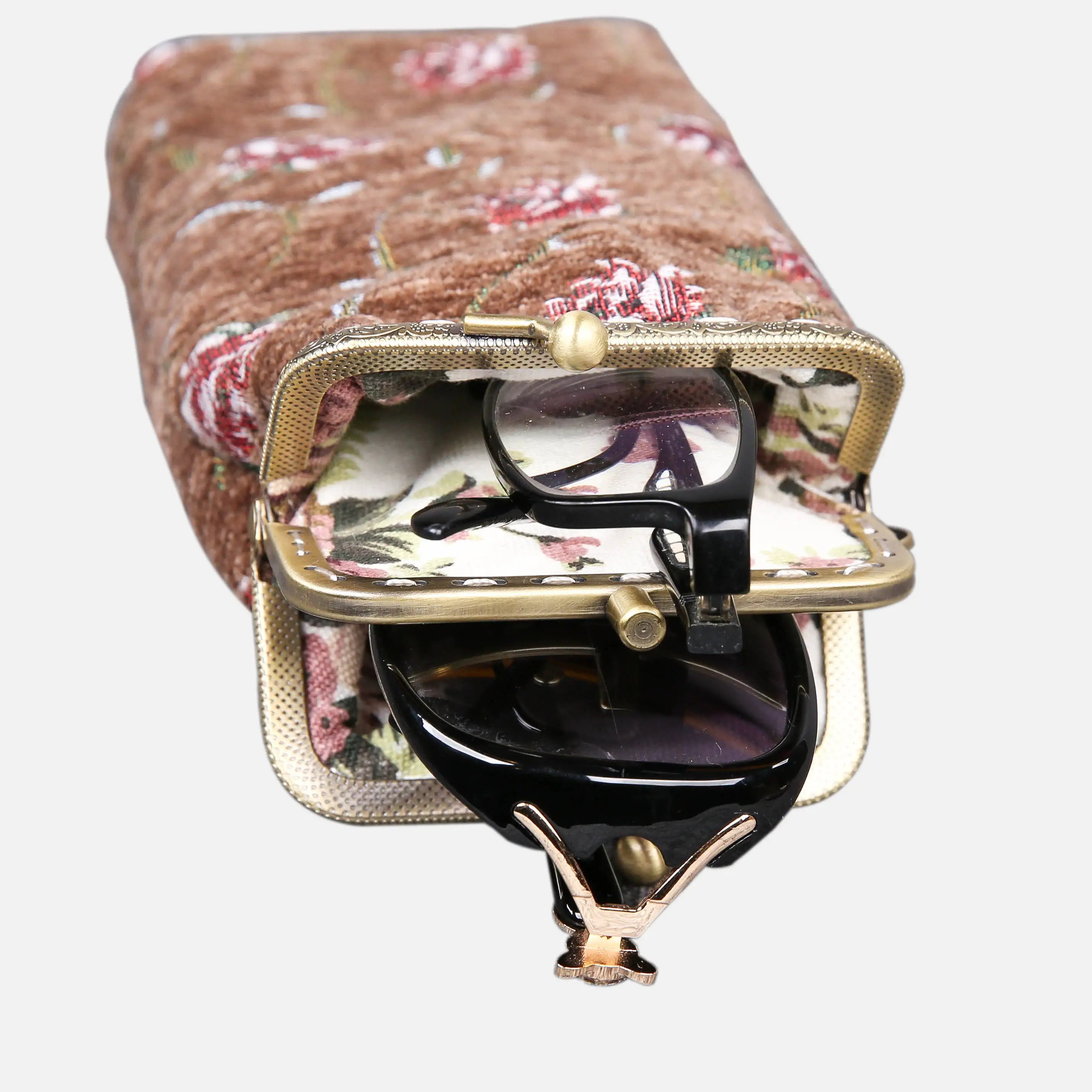 Rose Series Coffee Carpet Eyeglasses Case of America top view