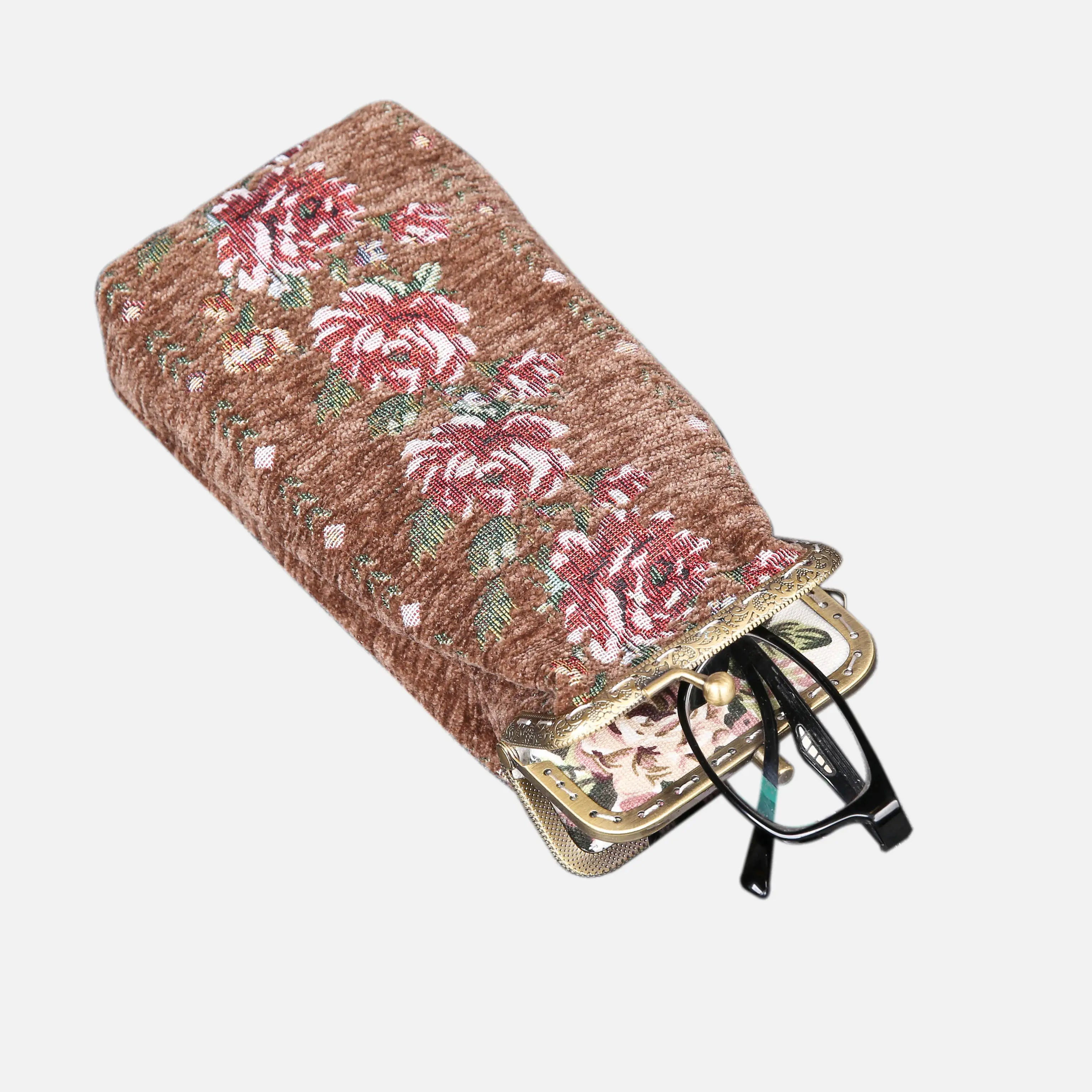 Rose Series Coffee Carpet Eyeglasses Case of America lay flat