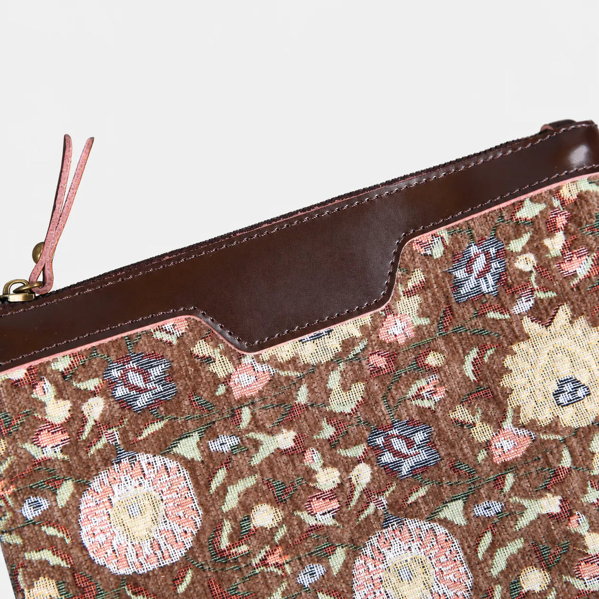Oriental Brown Wristlet Clutch carpet bag MCW Handmade leather part