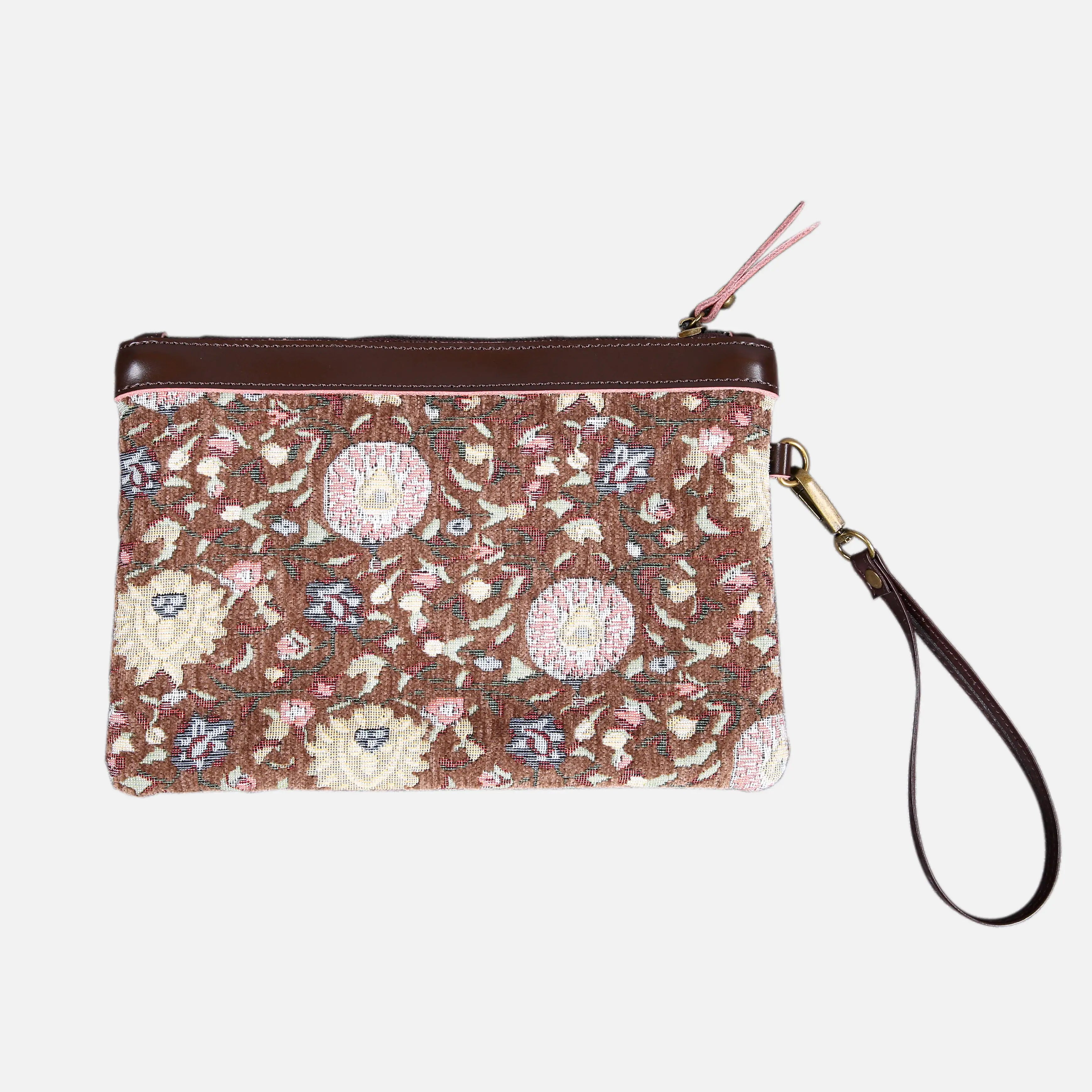 Oriental Brown Wristlet Clutch carpet bag MCW Handmade-1
