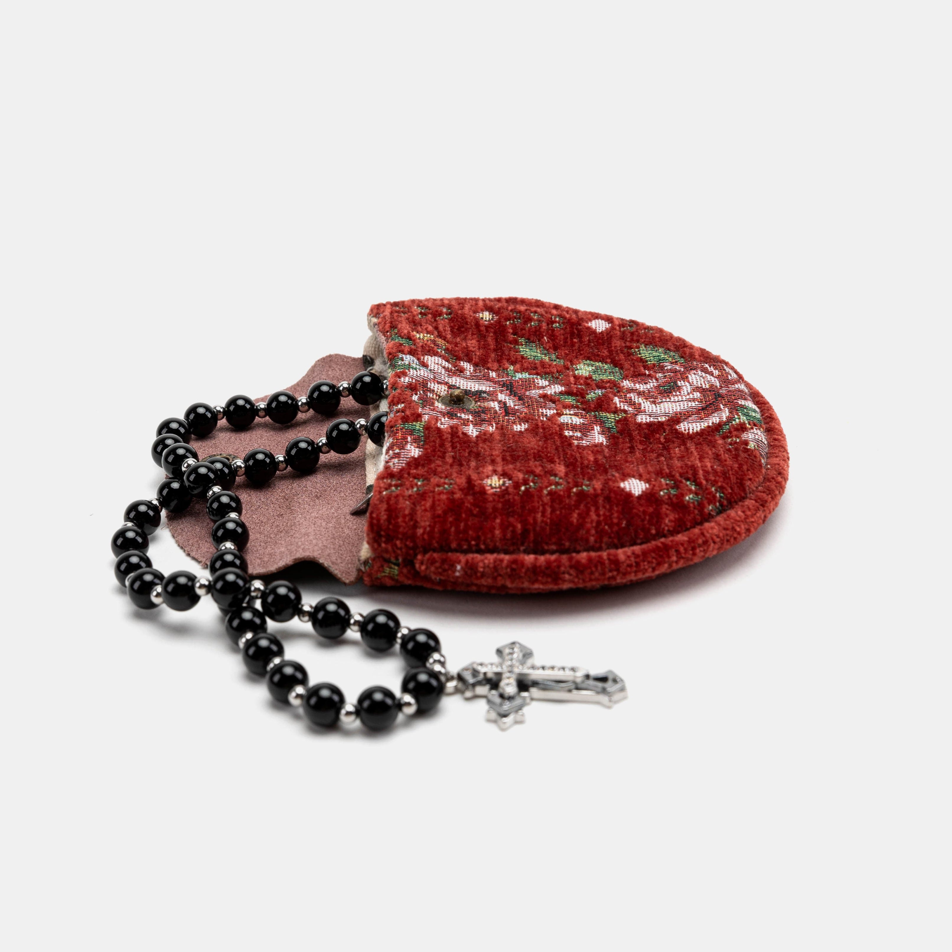 Rose Series Red Rosary Bag Carpetbag of America open to the side