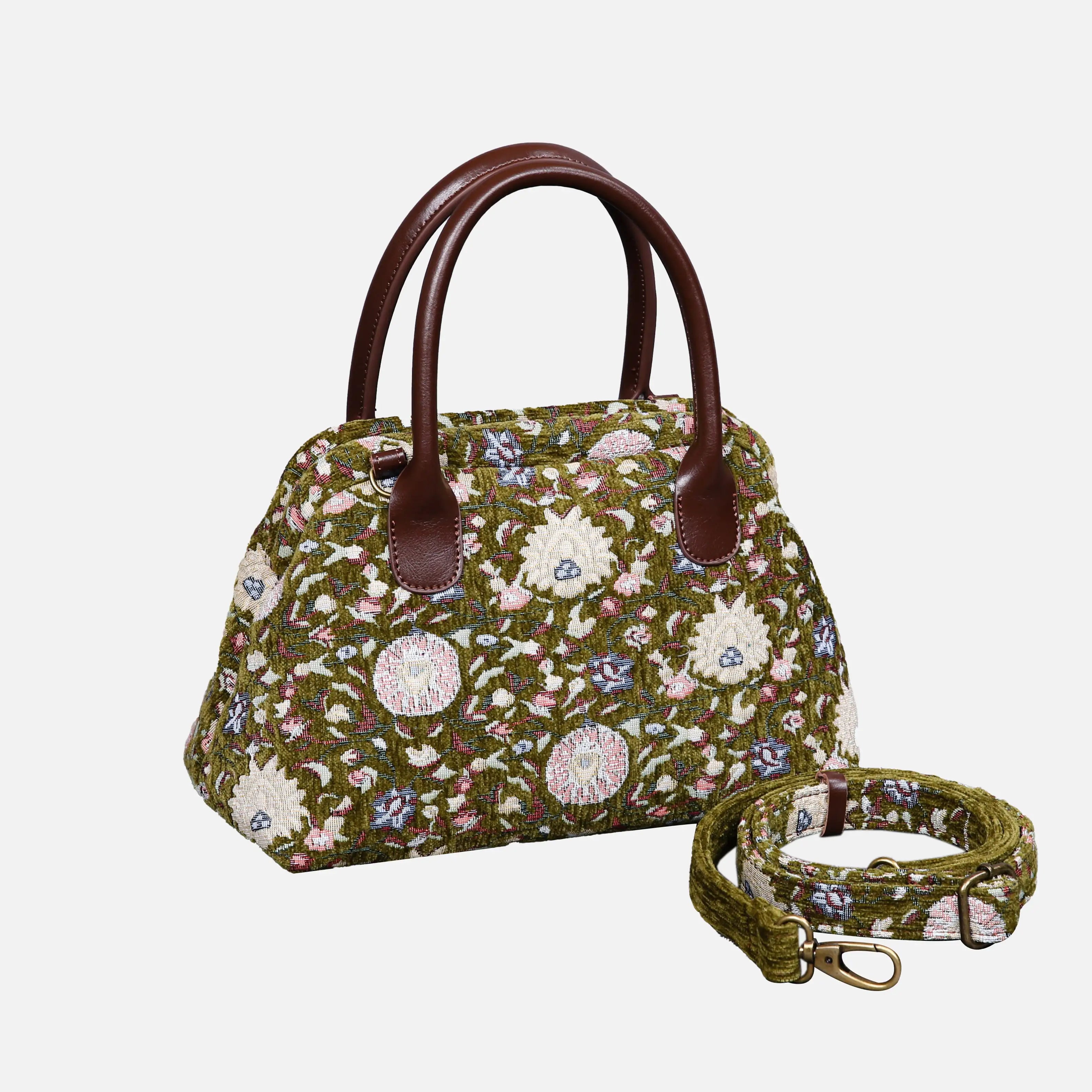 Oriental Floral Carpet Satchel carpet bag MCW Handmade Avocado