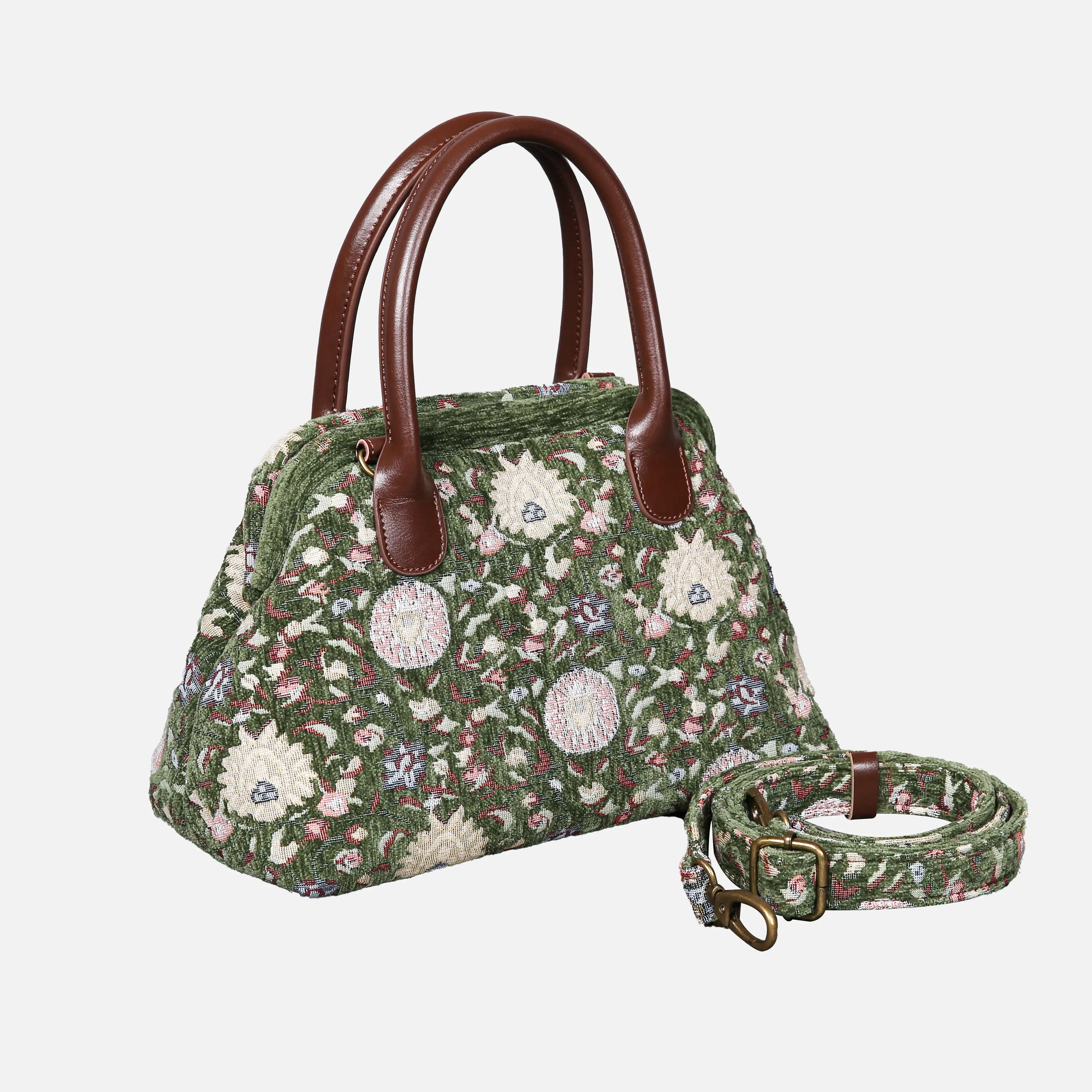 Oriental Floral Carpet Satchel carpet bag MCW Handmade Arugula Green