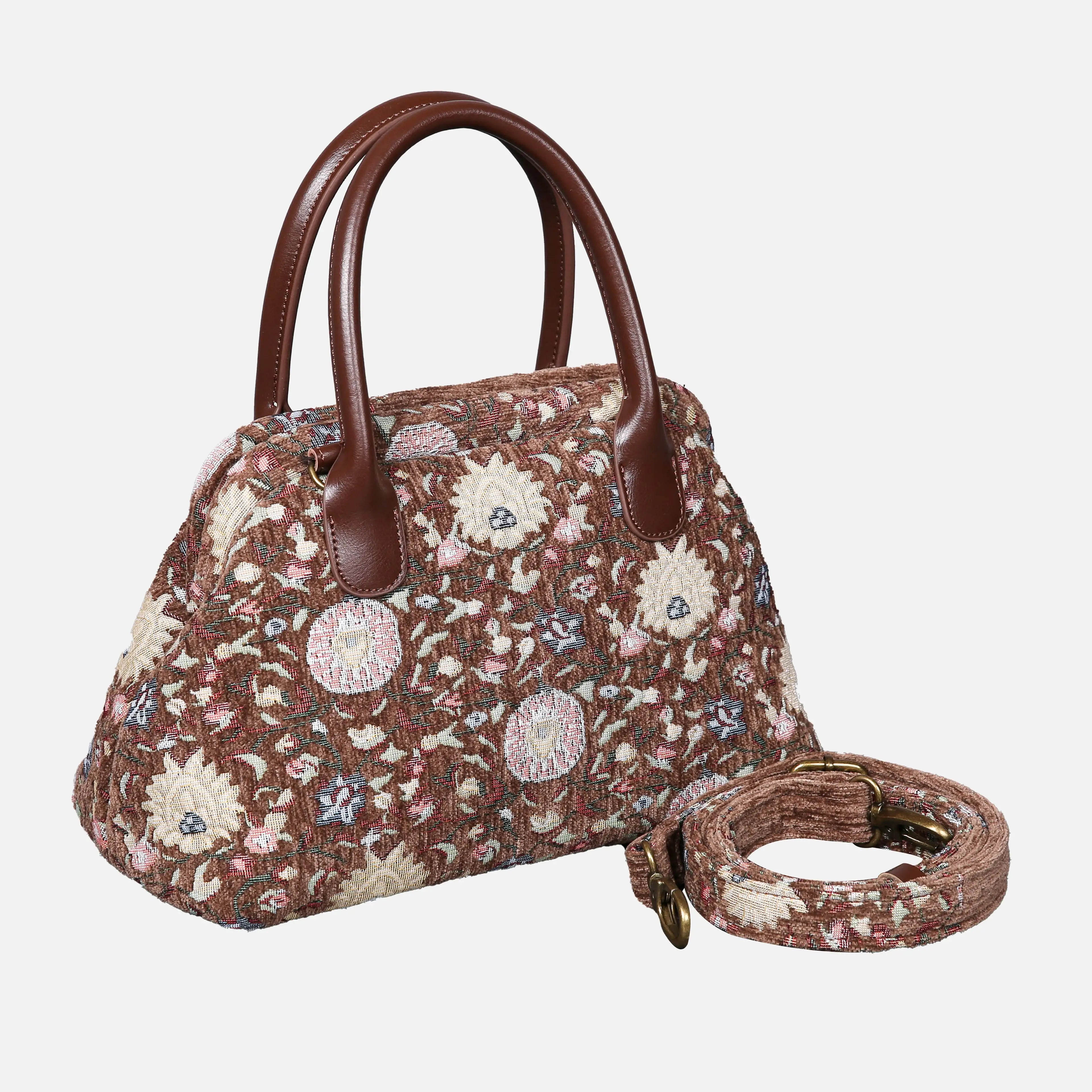 Oriental Floral Carpet Satchel carpet bag MCW Handmade Coffee
