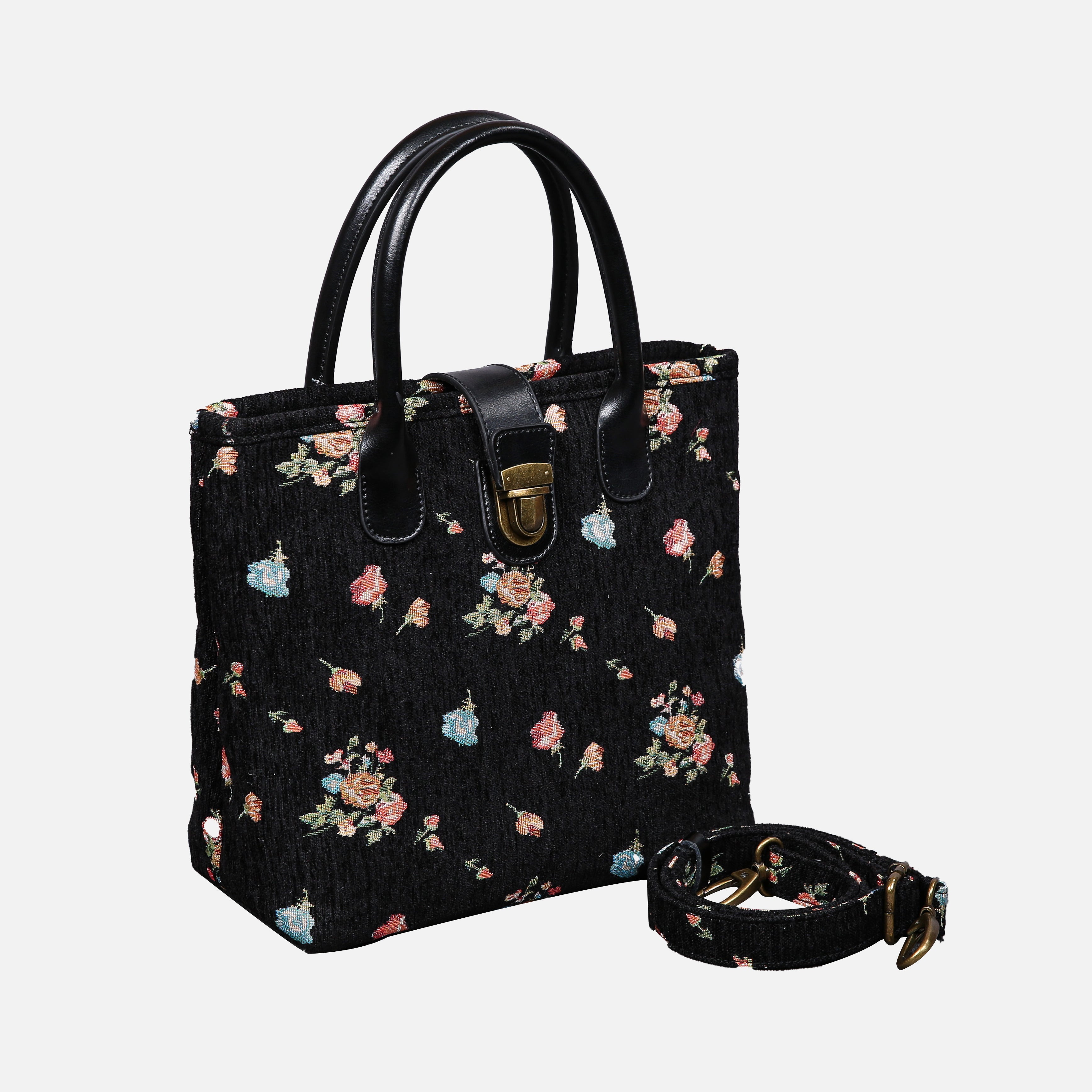 Bouquets Black Tuck Lock Carpet Satchel carpet bag MCW Handmade of America with strap