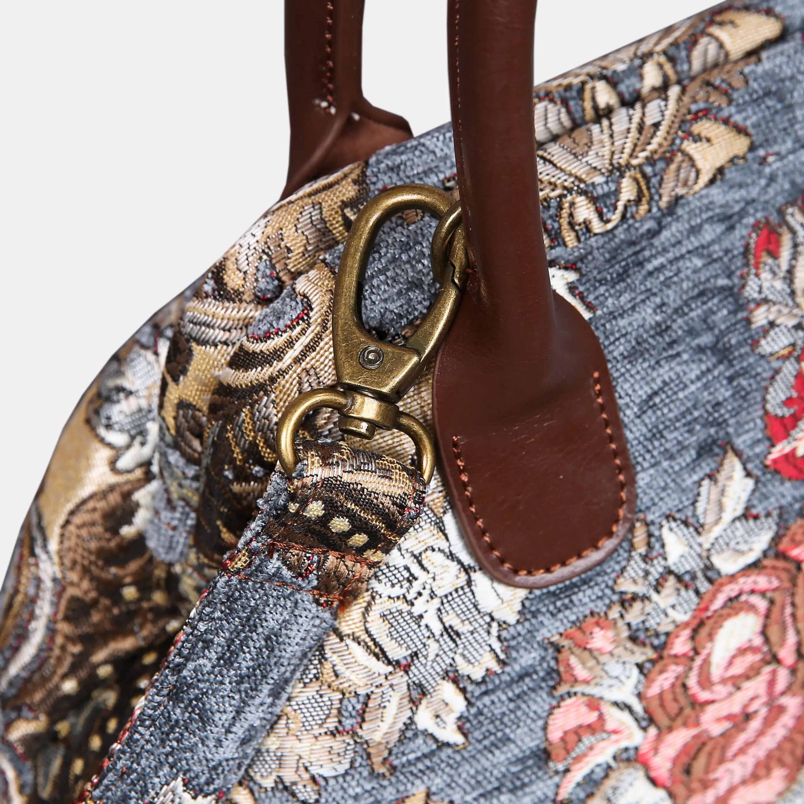 Brocade Grey Carpet Satchel carpet bag MCW Handmade of America buckle