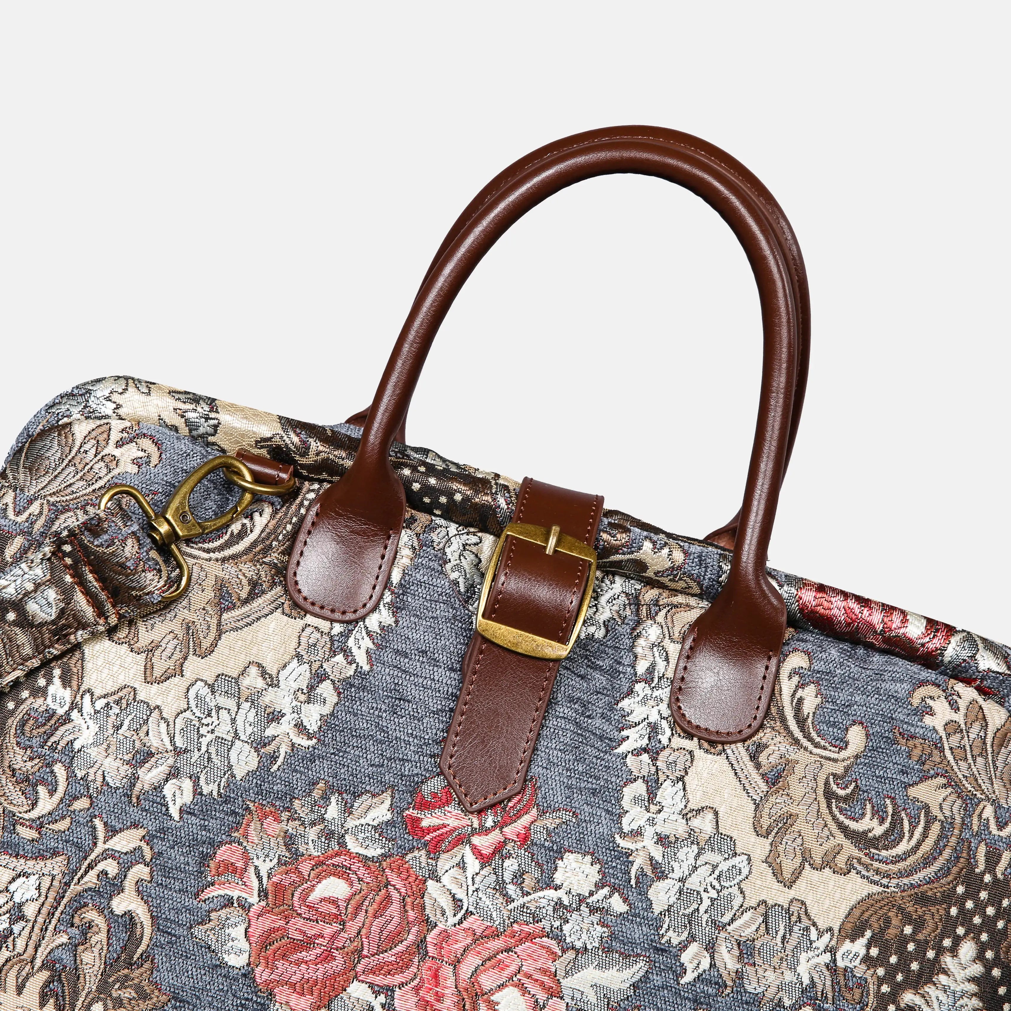 Brocade Grey Mary Poppins Weekender Carpetbag buckle