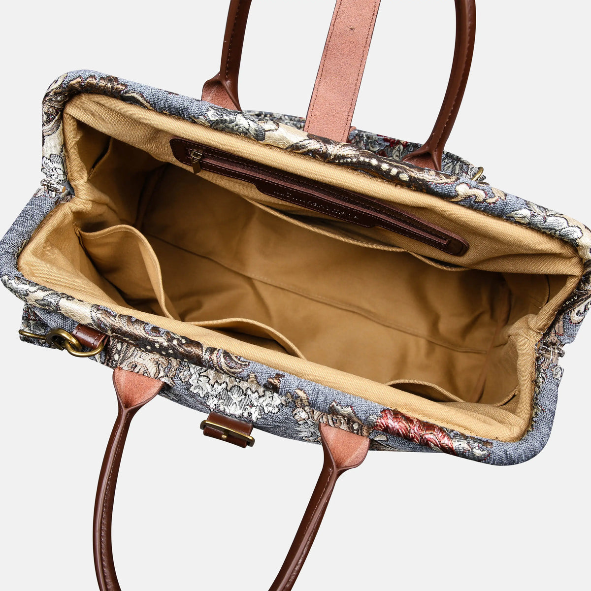 Brocade Grey Mary Poppins Weekender Carpetbag open