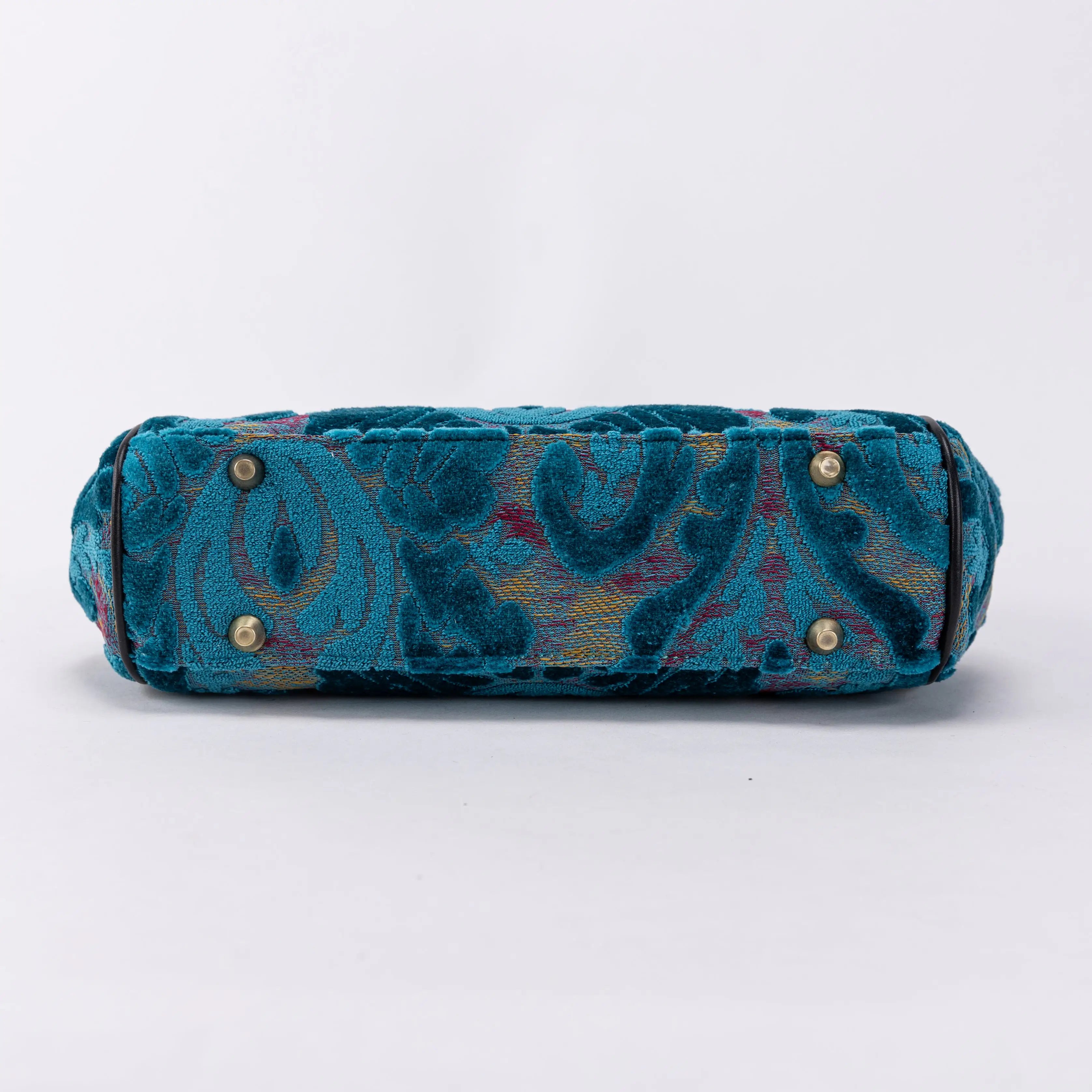Burnout Velvet Aqua Blue Alma Satchel Carpet Bag of America bottom