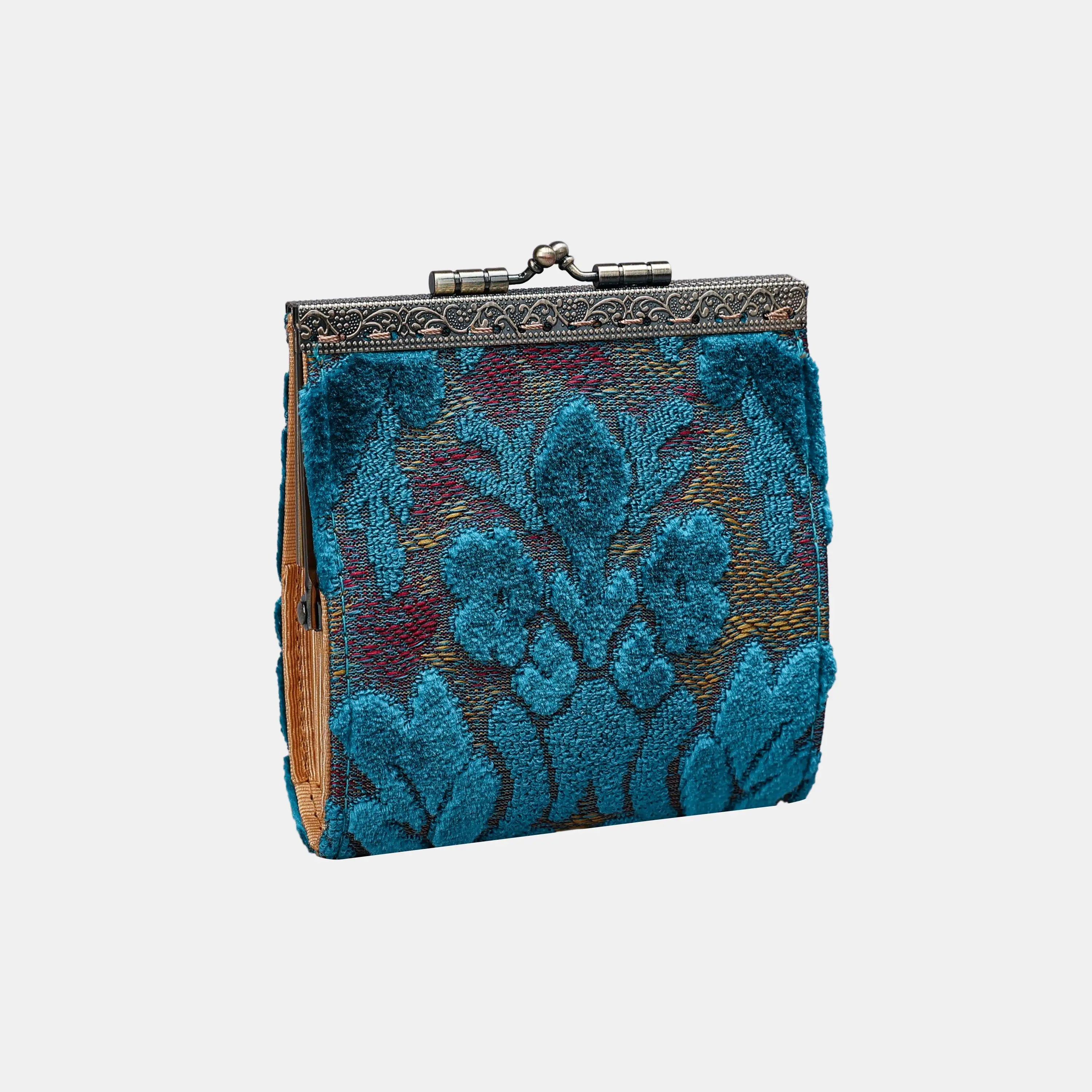 Burnout Velvet Aqua Blue Card Wallet  of America 17 slots side