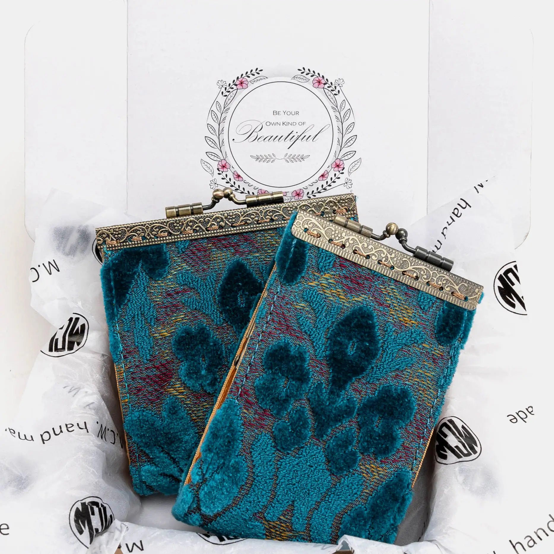 Burnout Velvet Aqua Blue Card Wallet  of America package