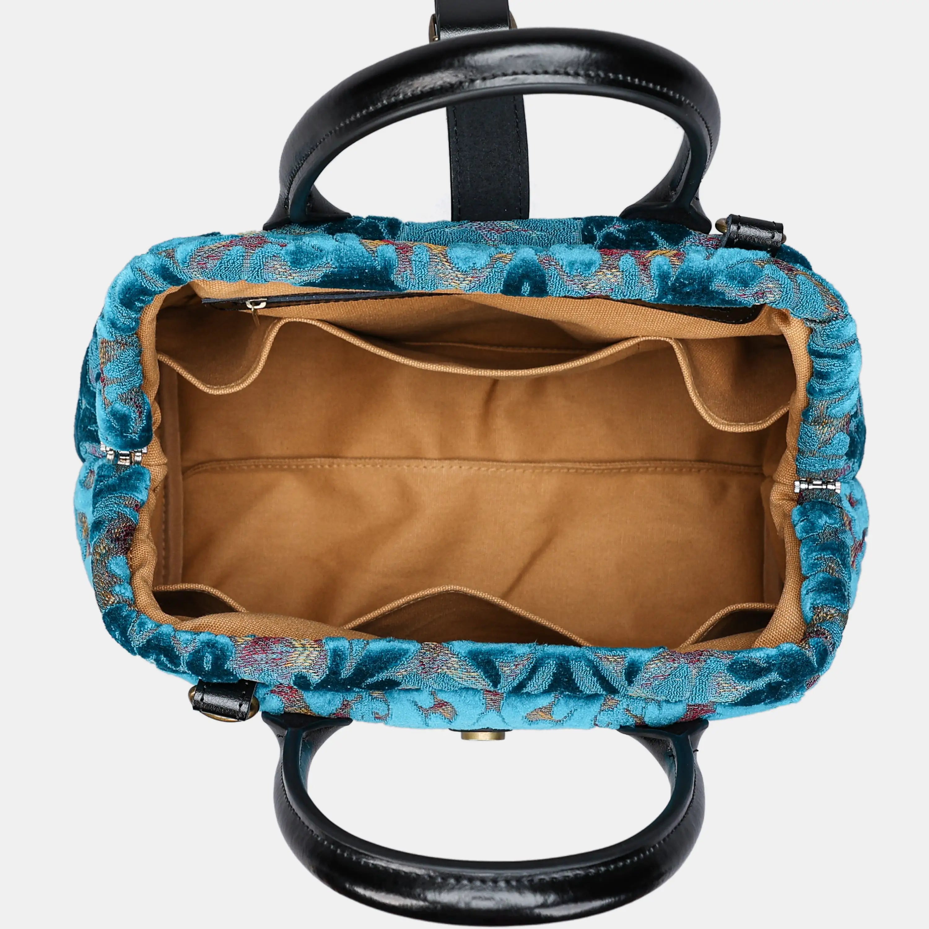 Burnout Velvet Aqua Blue Carpet Handbag Purse carpet bag MCW Handmade of America open