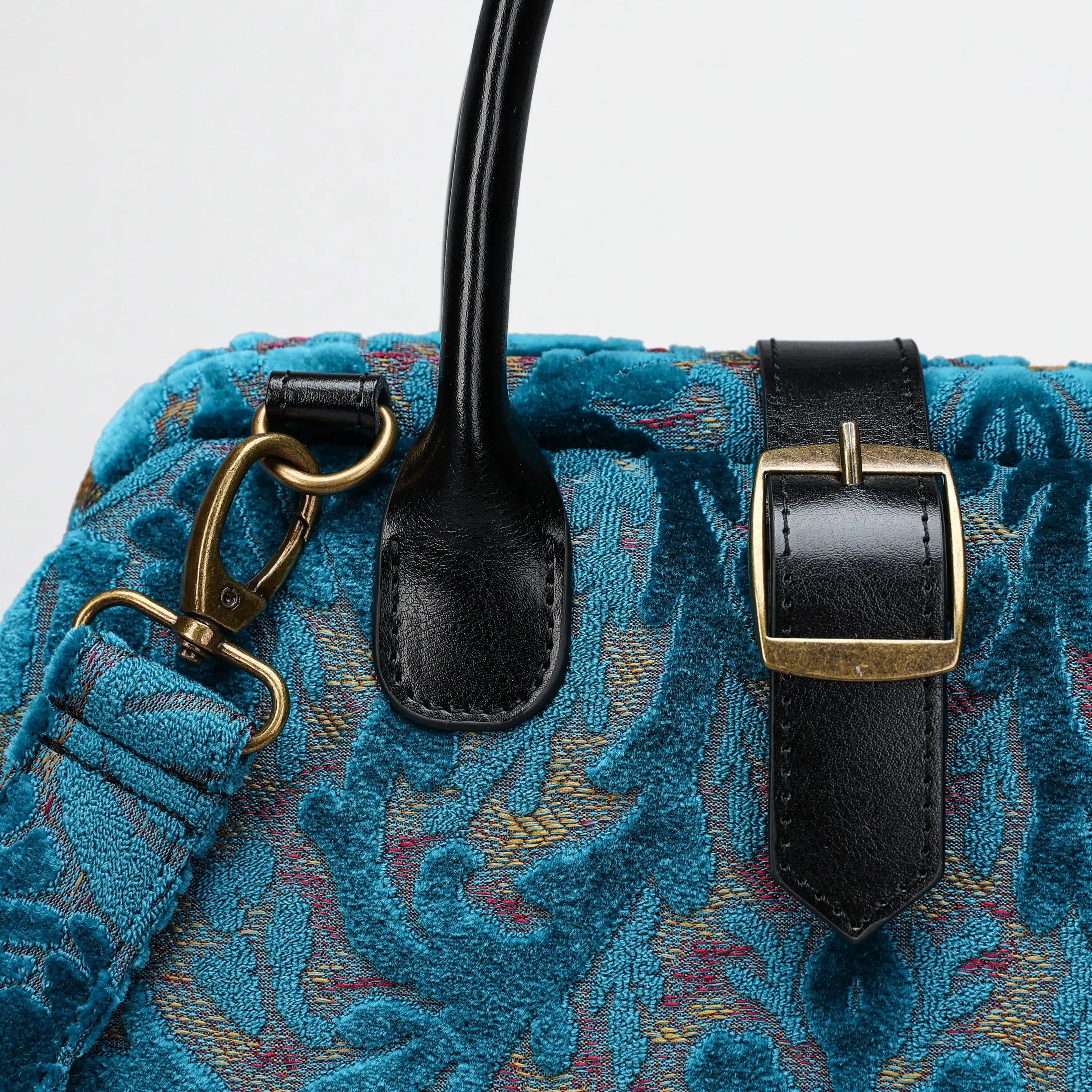 Burnout Velvet Aqua Blue Carpet Handbag Purse carpet bag MCW Handmade of America buckle