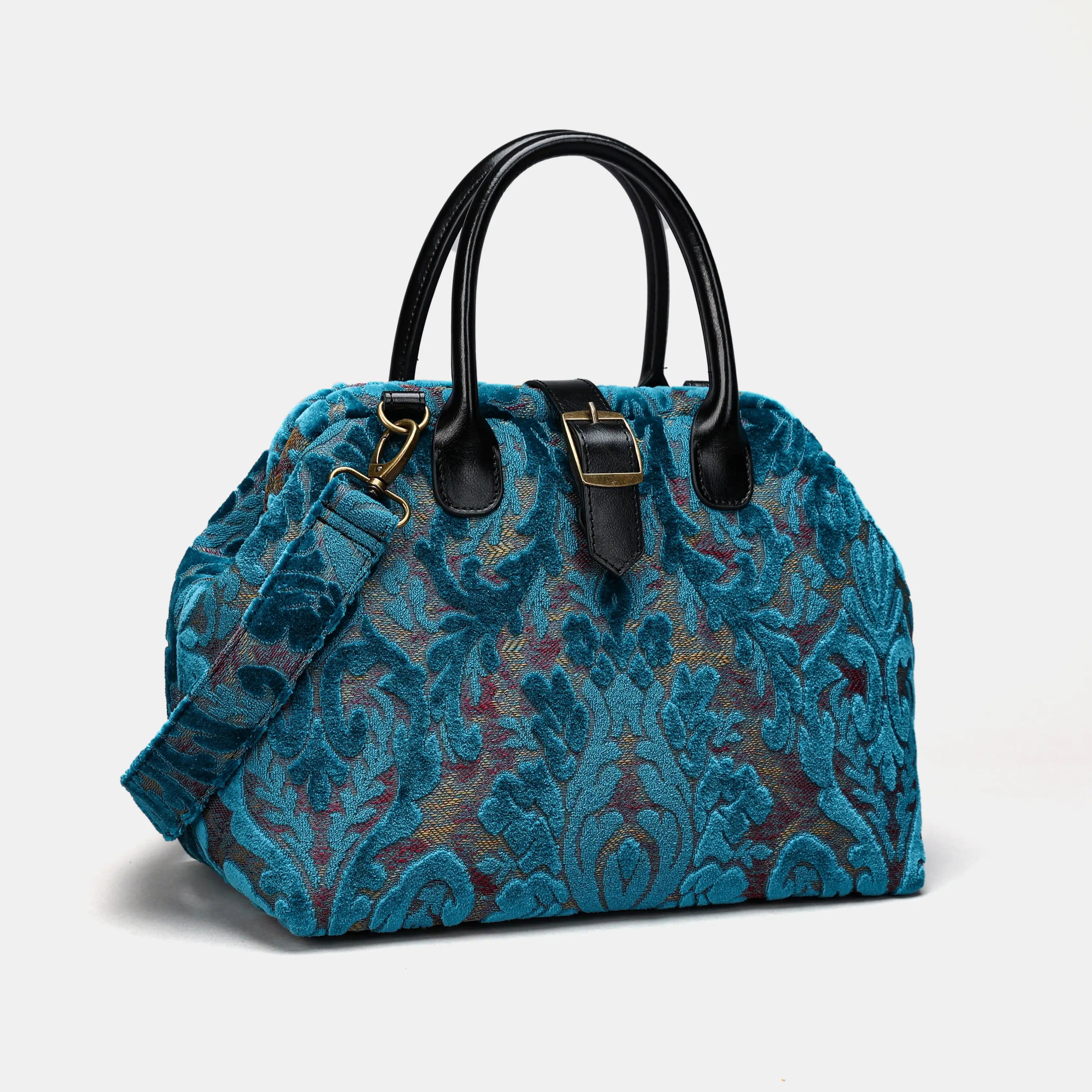 Burnout Velvet Aqua Blue Carpet Handbag Purse carpet bag MCW Handmade of America front