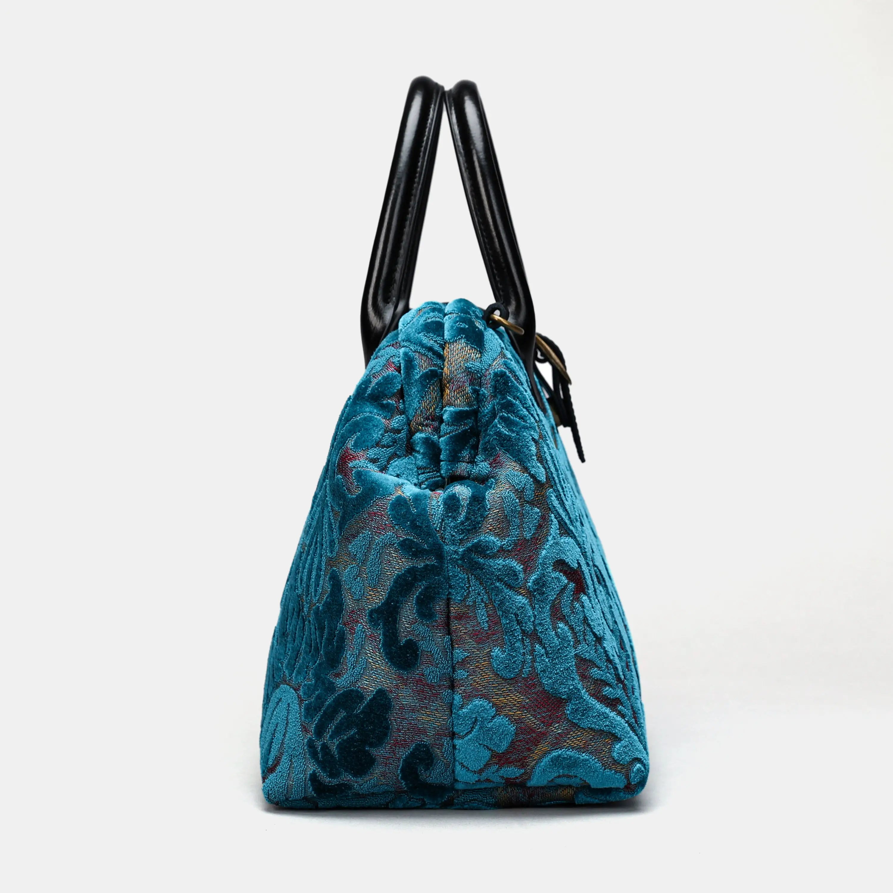 Burnout Velvet Aqua Blue Carpet Handbag Purse carpet bag MCW Handmade of America side