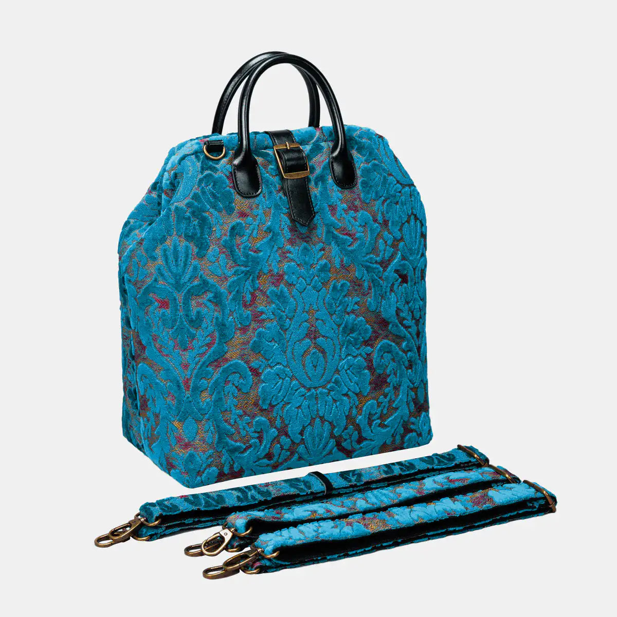 Burnout Velvet Aqua Blue Carpet Laptop Backpack Carpetbag of America with handle