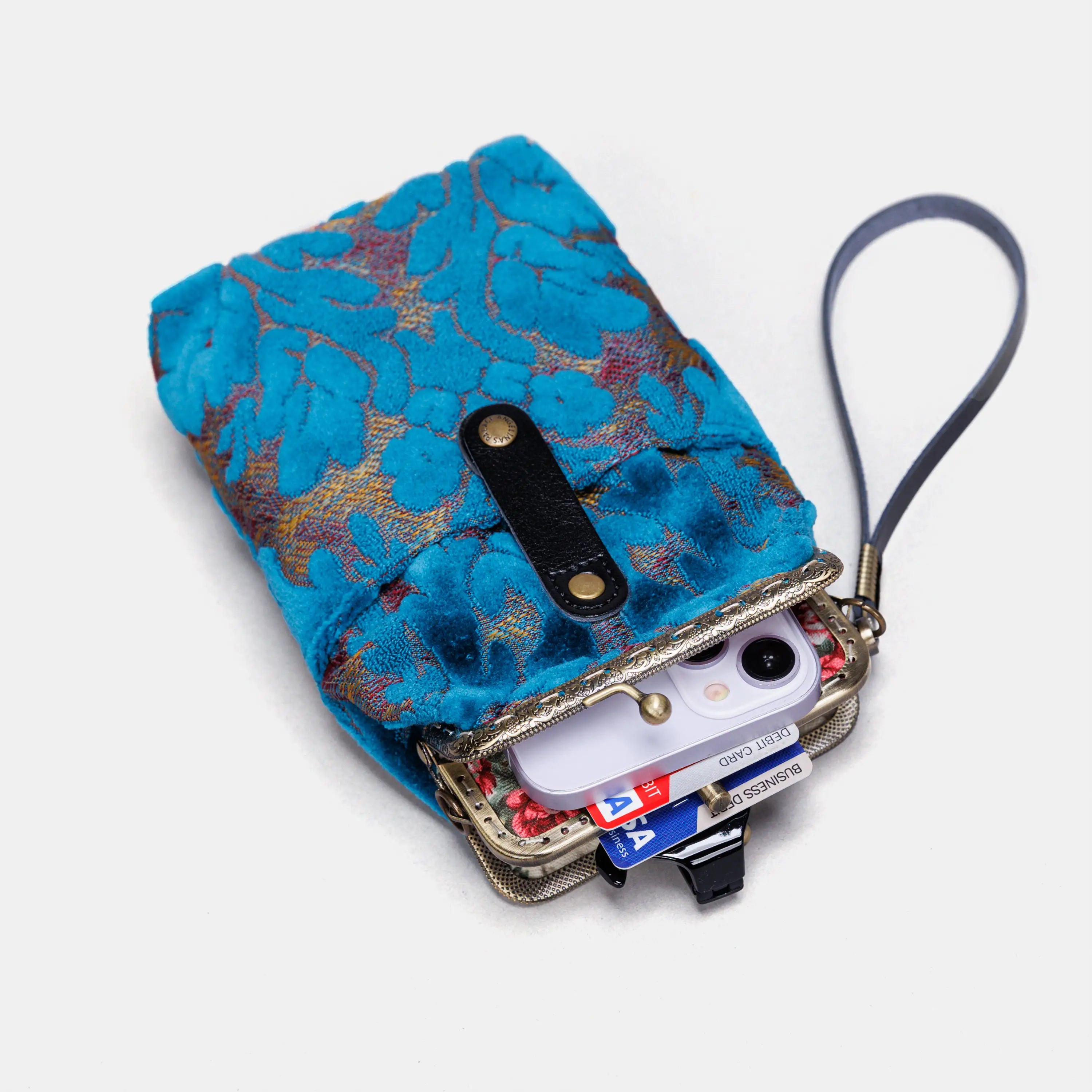 Burnout Velvet Aqua Blue Carpet Phone Case Carpetbag of America in use