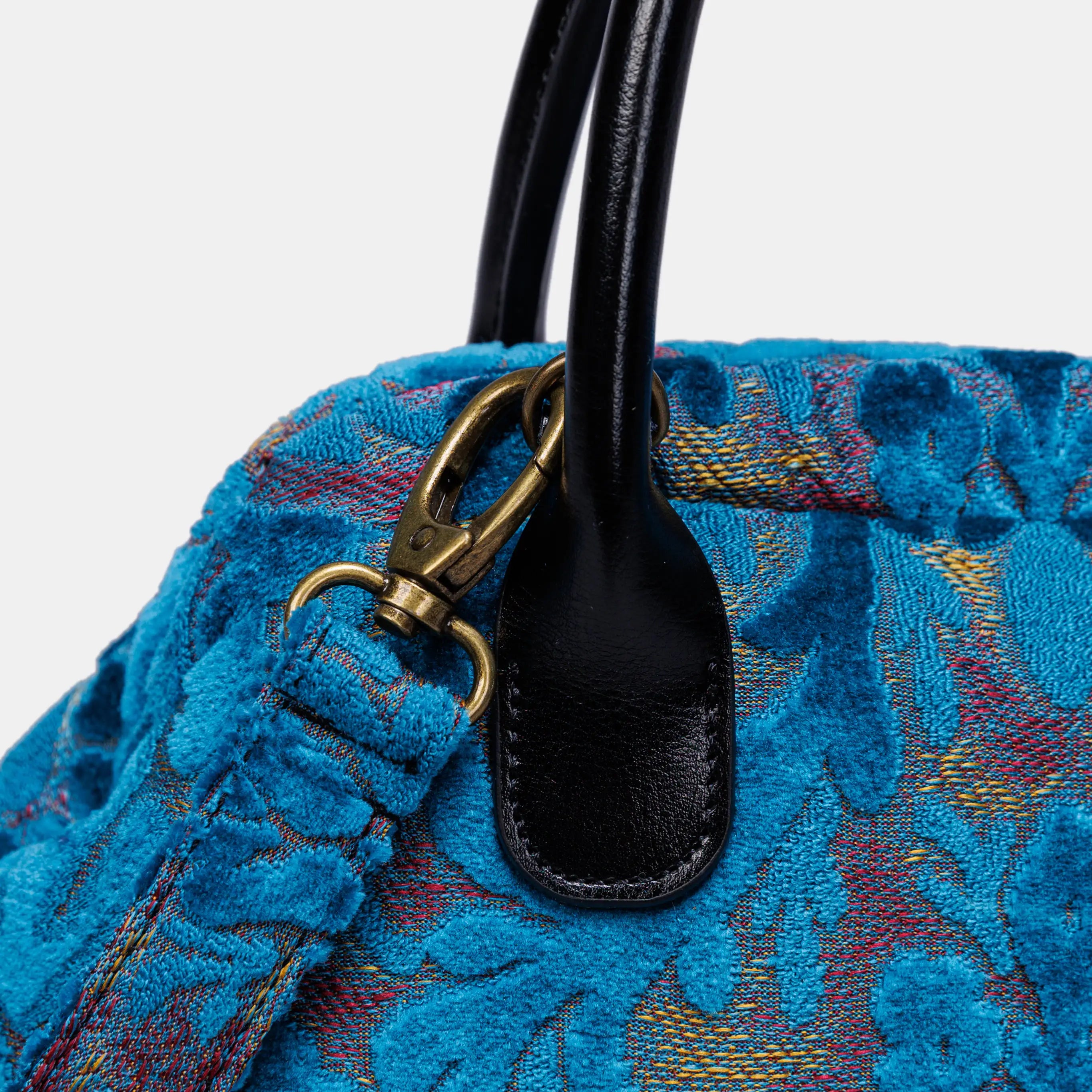 Burnout Velvet Aqua Blue Carpet Satchel carpet bag MCW Handmade of America buckle