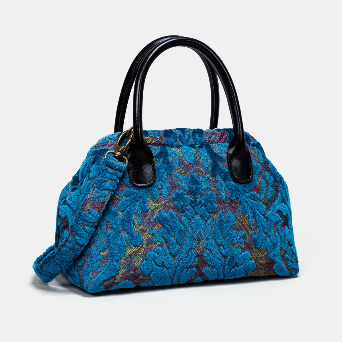 Burnout Velvet Aqua Blue Carpet Satchel carpet bag MCW Handmade of America front
