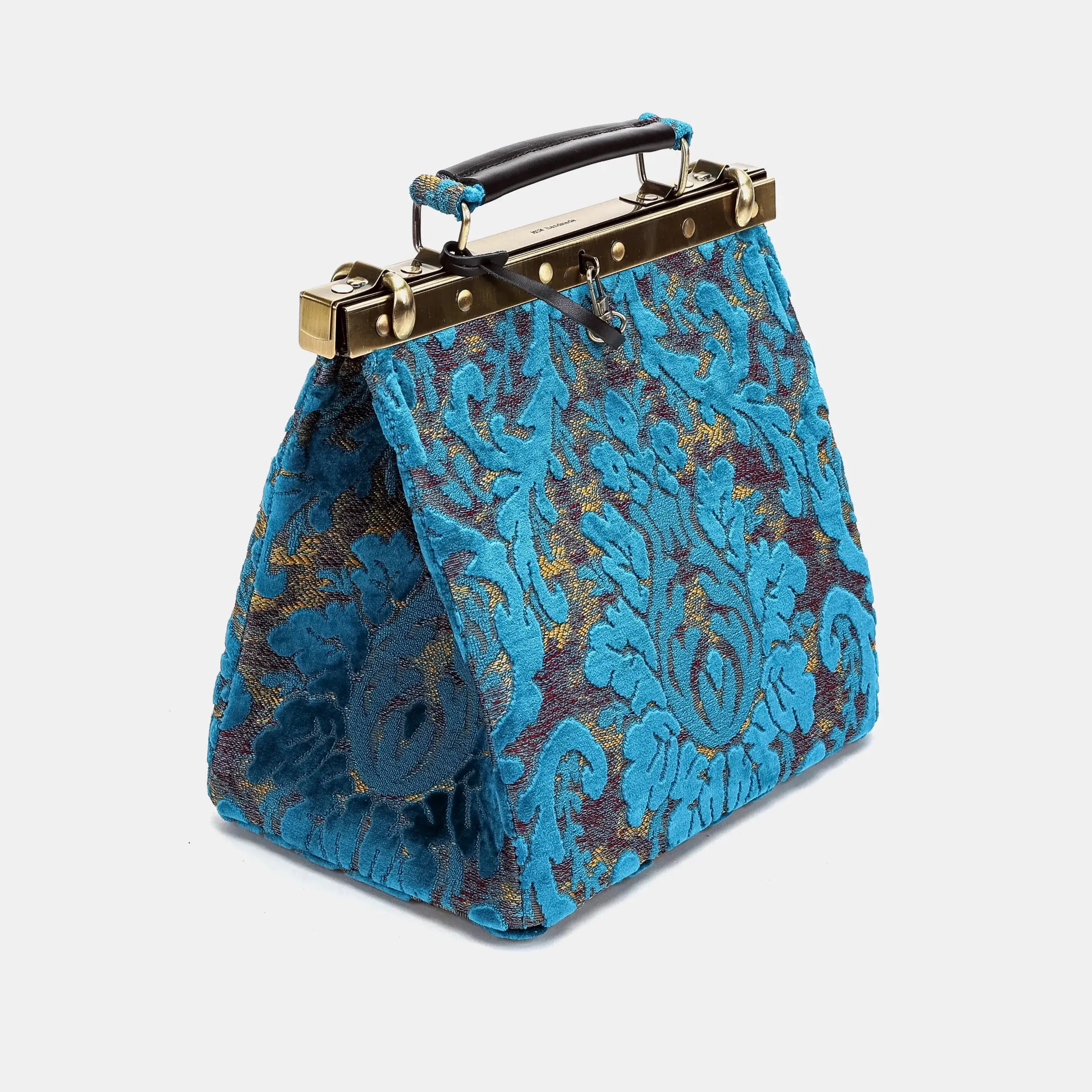 Burnout velvet Aqua Blue Cecile Carpet Purse Gladstone Bag of America side