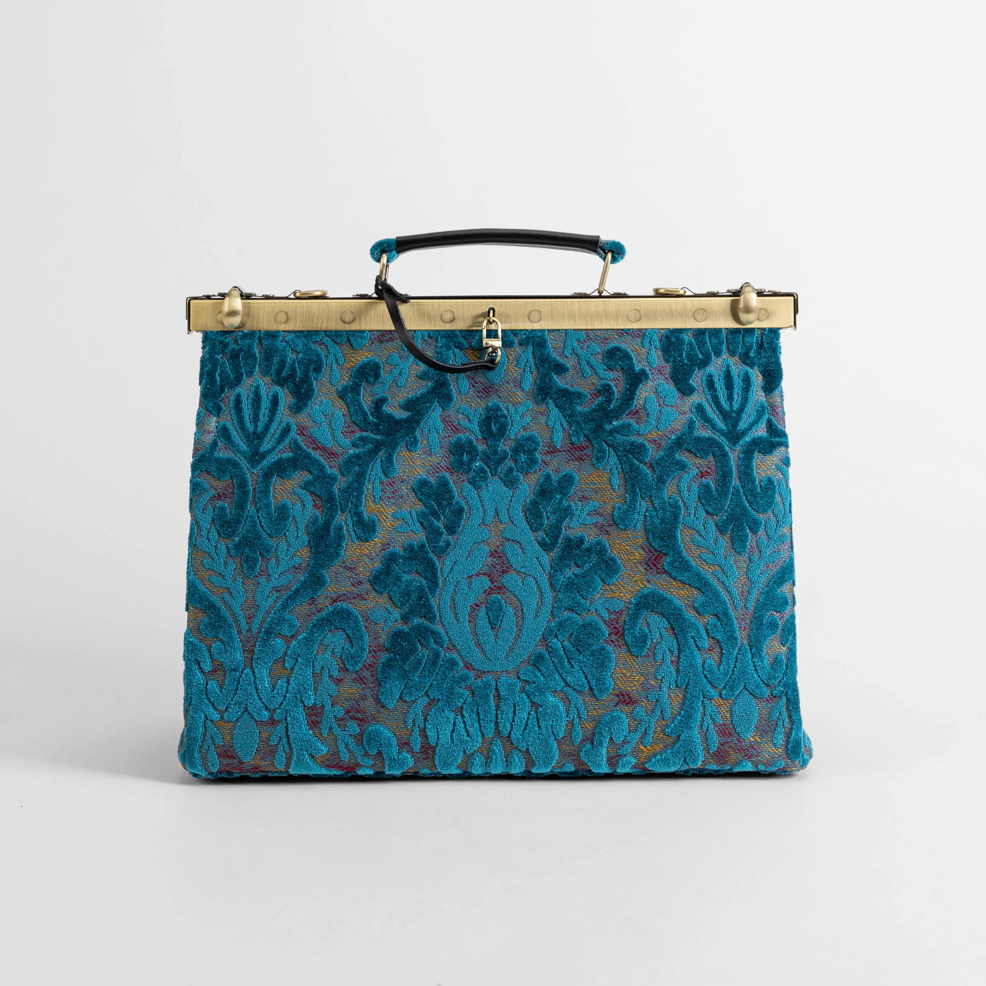 Burnout Velvet Aqua Blue Celine Carpet Gladstone Bag of America front