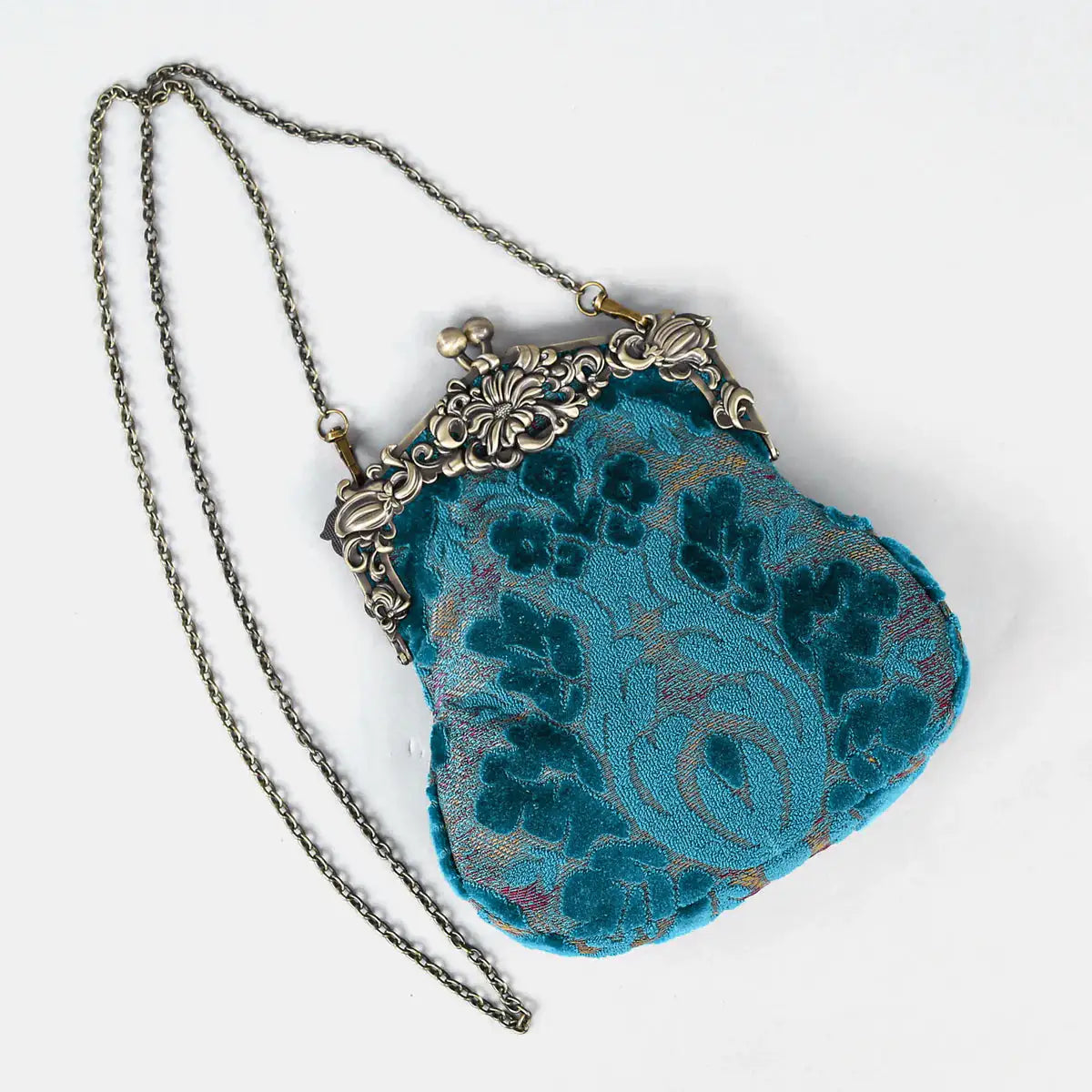 Burnout Velvet Aqua Blue Chatelaine Purse Large of America front