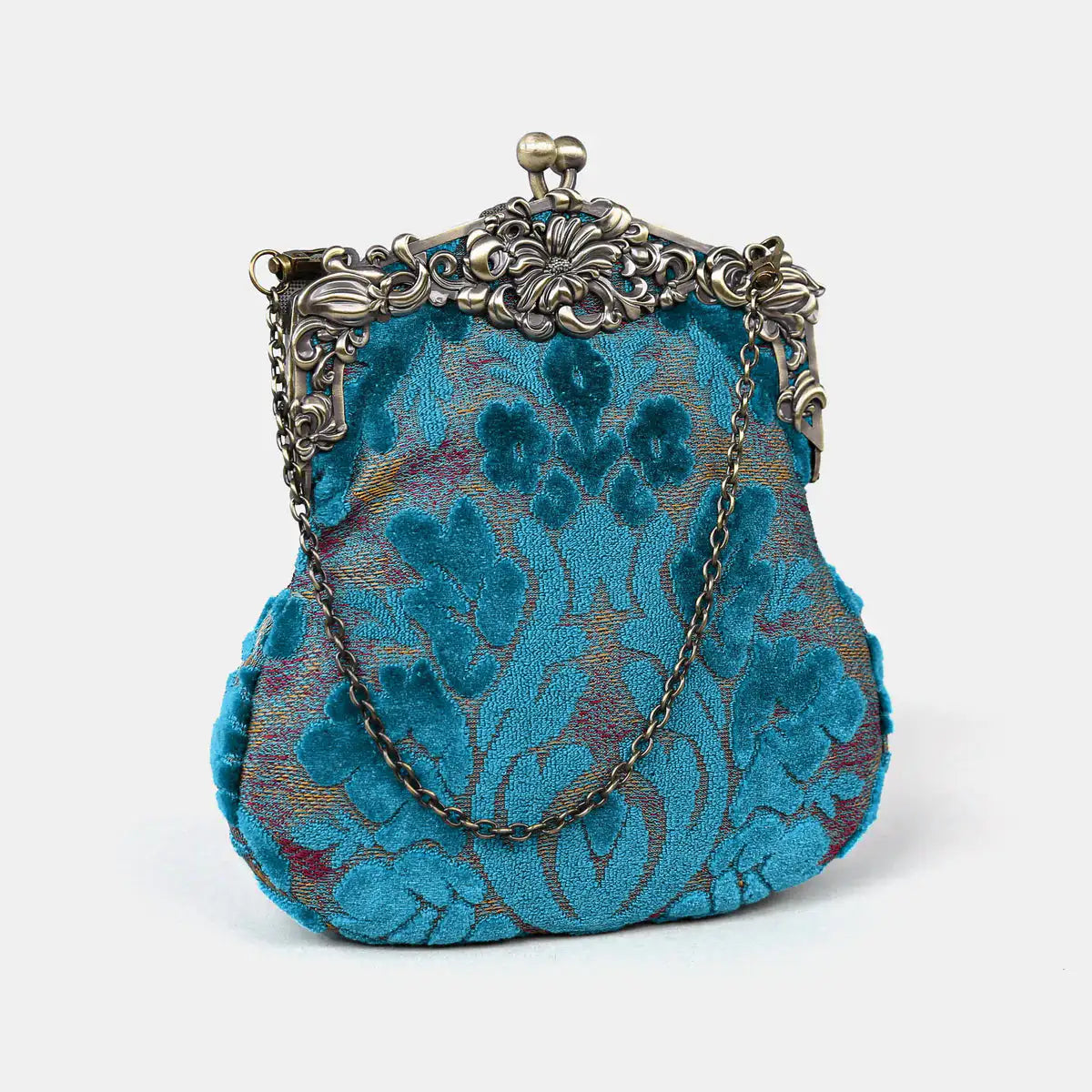 Burnout Velvet Aqua Blue Chatelaine Purse Large of America main