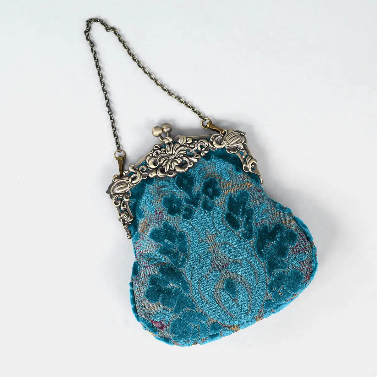 Burnout Velvet Aqua Blue Chatelaine Purse Large of America lay flat