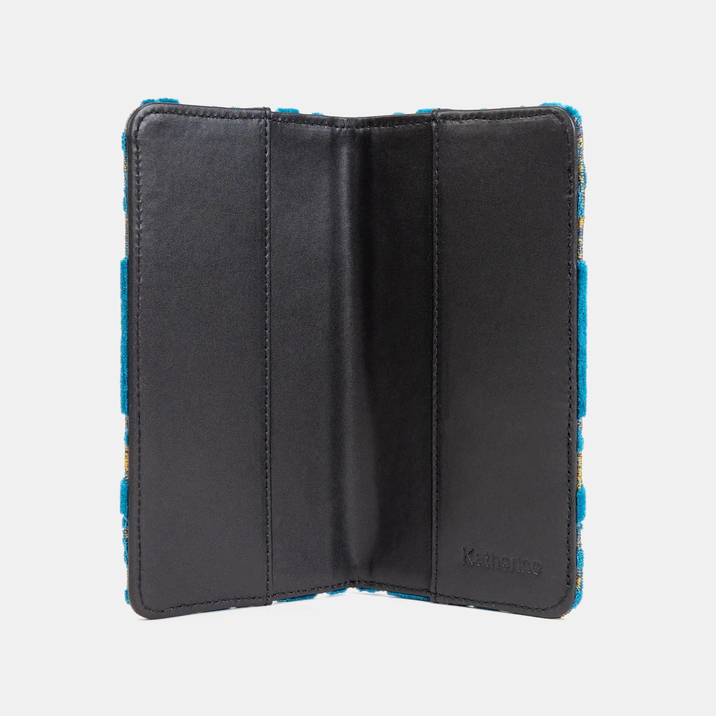 Burnout Velvet Aqua Blue Checkbook Cover of America open