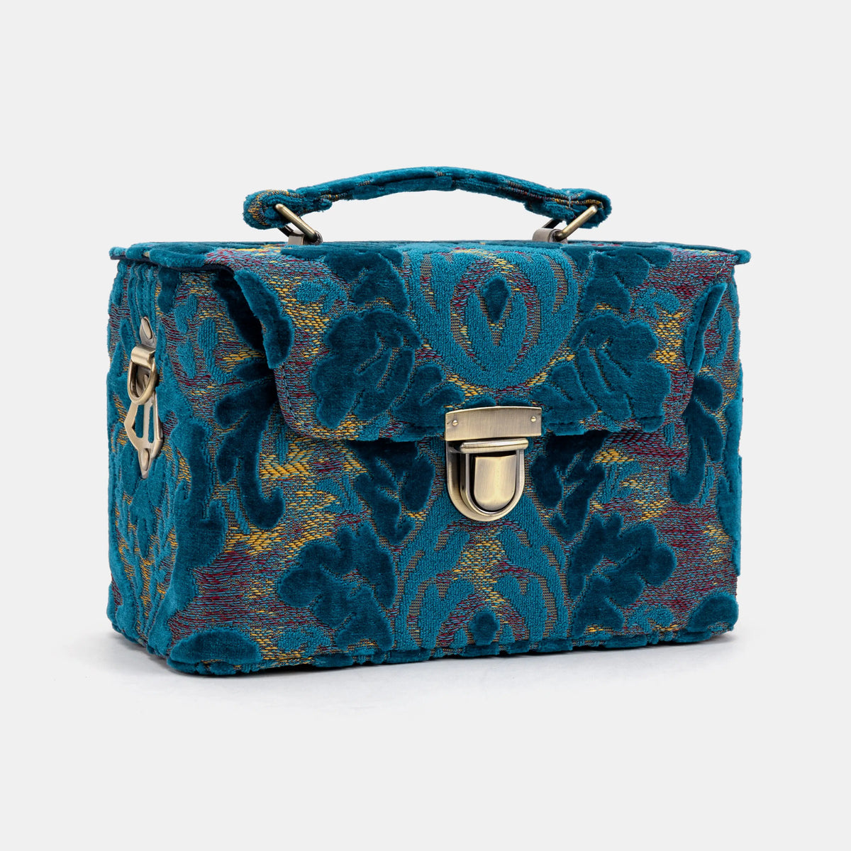 Burnout Velvet Aqua Blue Clara Medium Train Case Purse of America front side