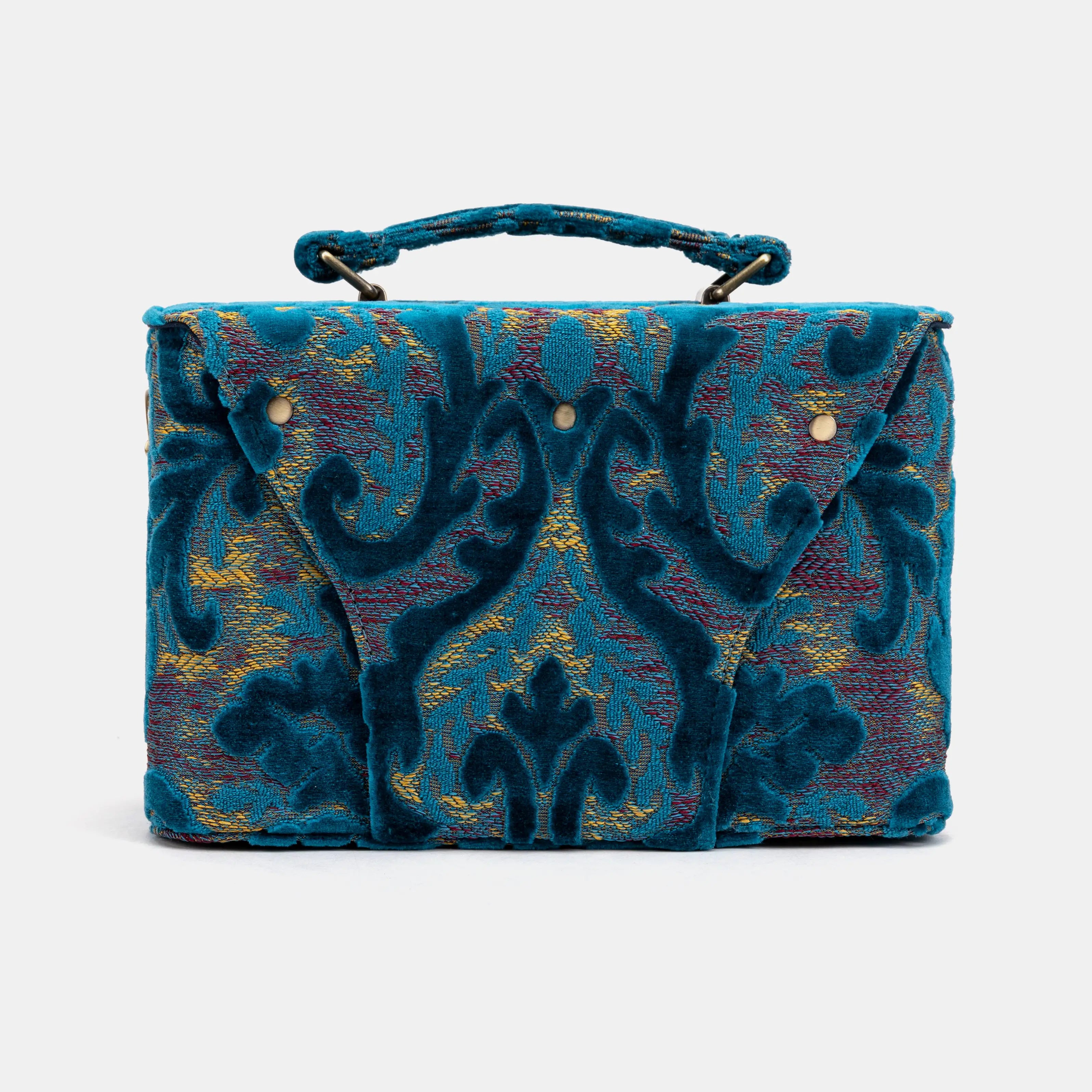 Burnout Velvet Aqua Blue Clara Medium Train Case Purse of America back