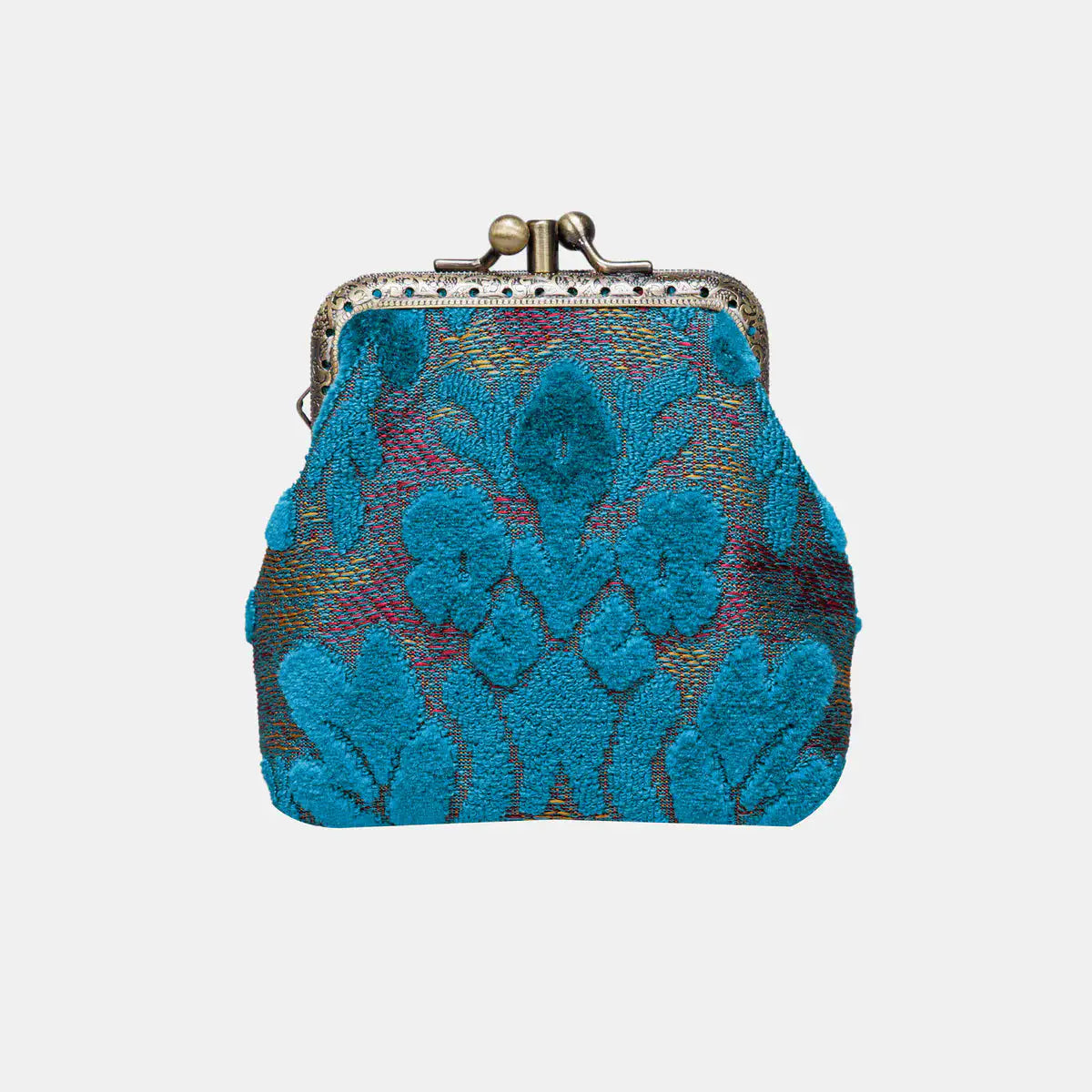 Burnout Velvet Aqua Blue Double Kiss Clasp Coin Purse of America main