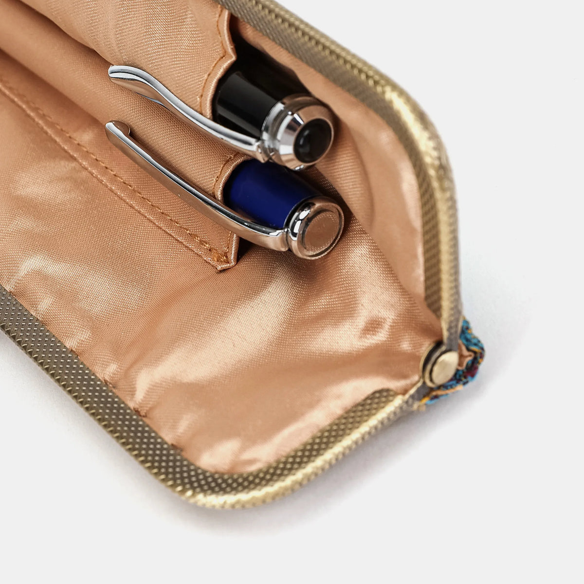 Burnout velvet Aqua Blue Duo Pen Case Carpetbag of America detail