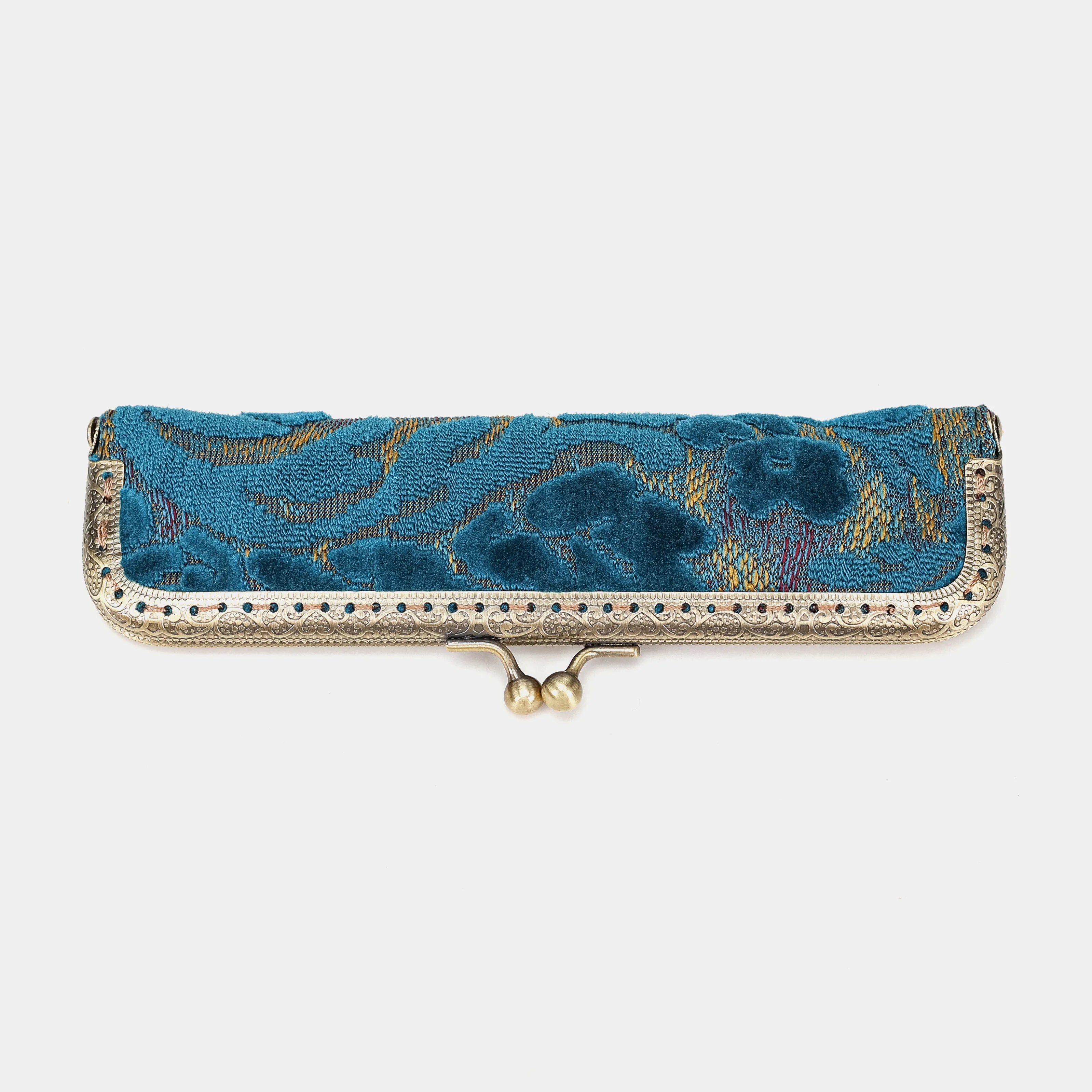 Burnout velvet Aqua Blue Duo Pen Case Carpetbag of America front