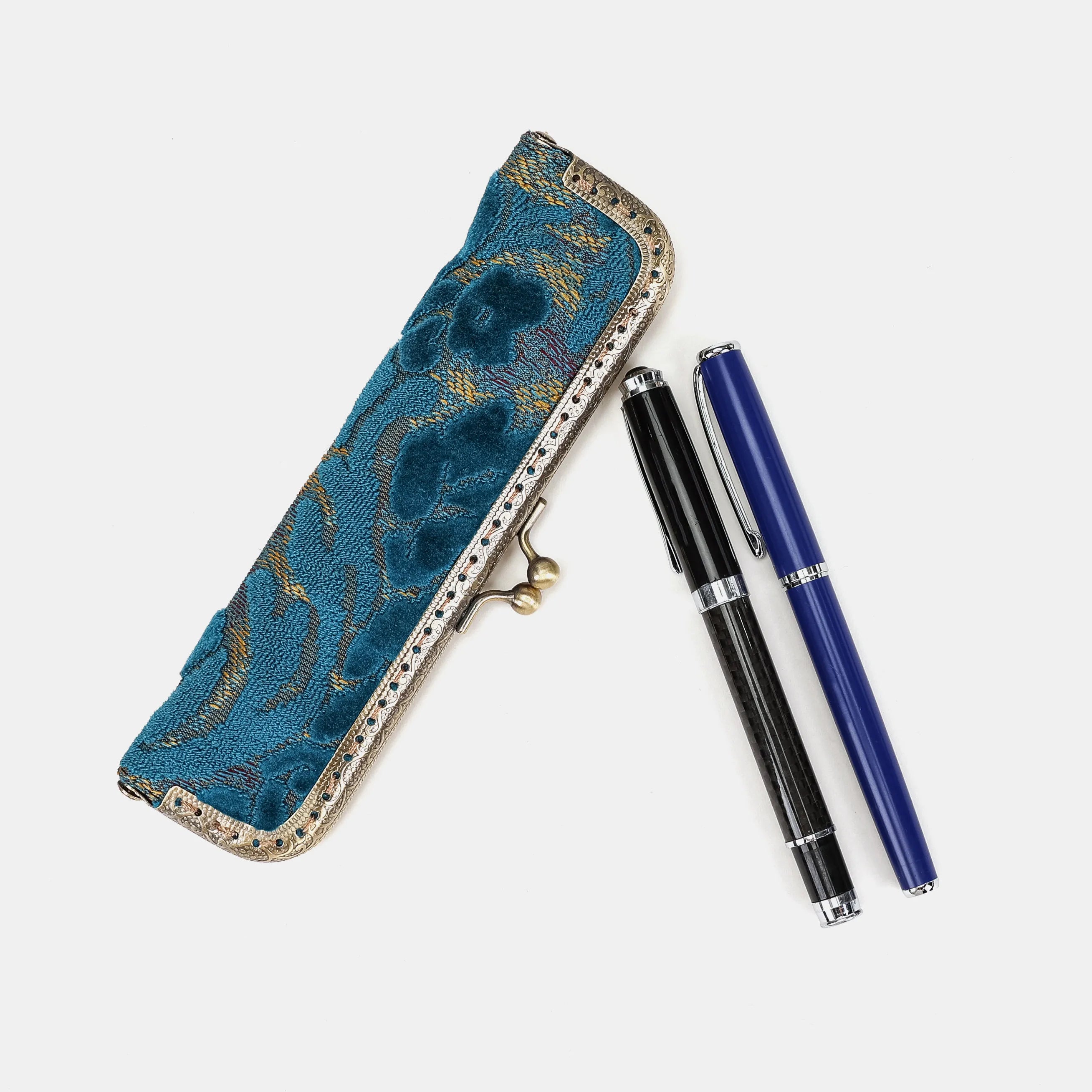 Burnout velvet Aqua Blue Duo Pen Case Carpetbag of America main