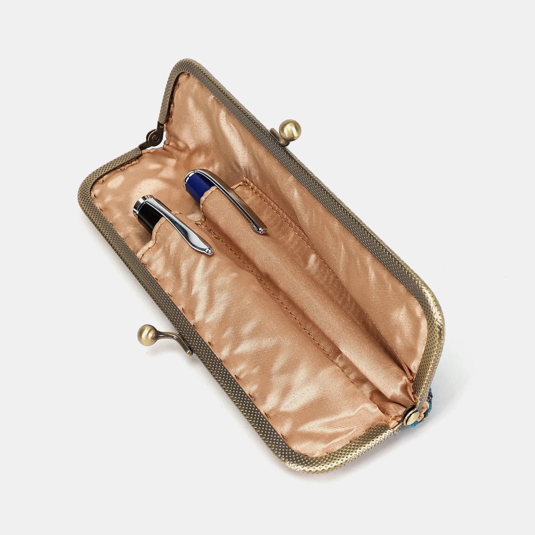 Burnout velvet Aqua Blue Duo Pen Case Carpetbag of America inside