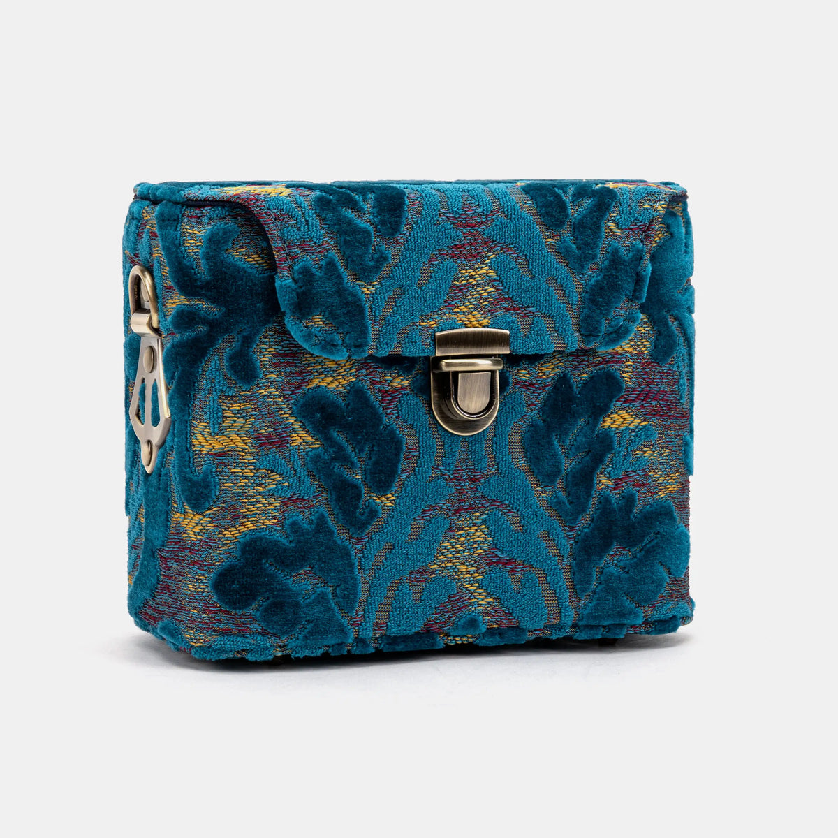 Burnout Velvet Aqua Blue Emma Small Train Case Crossbody left