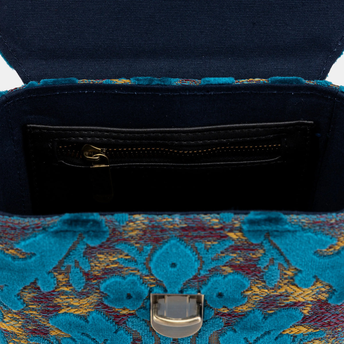 Burnout Velvet Aqua Blue Emma Small Train Case Crossbody open